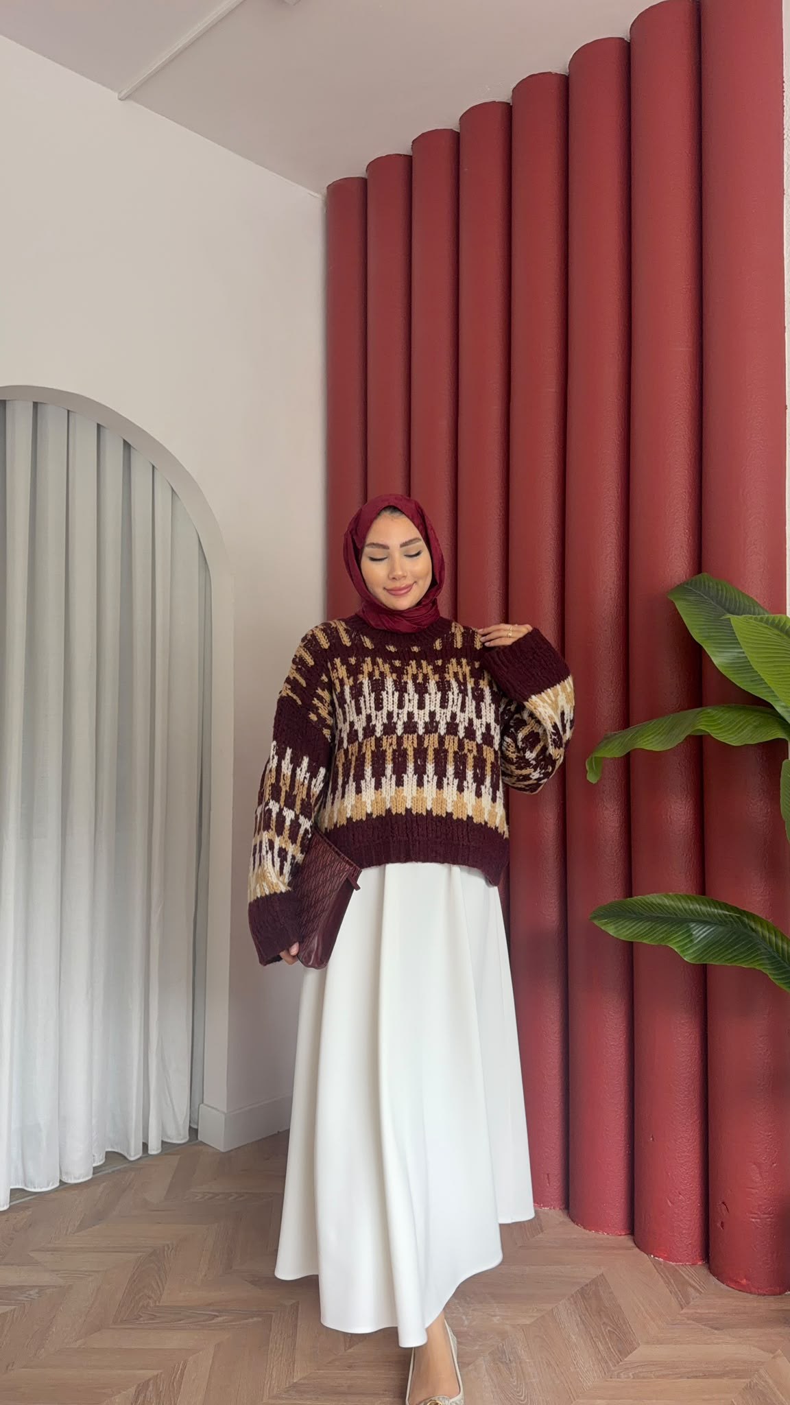 MEYSADESIGN TRİKO KAZAK Nostalji Renkli Kazak Bordo