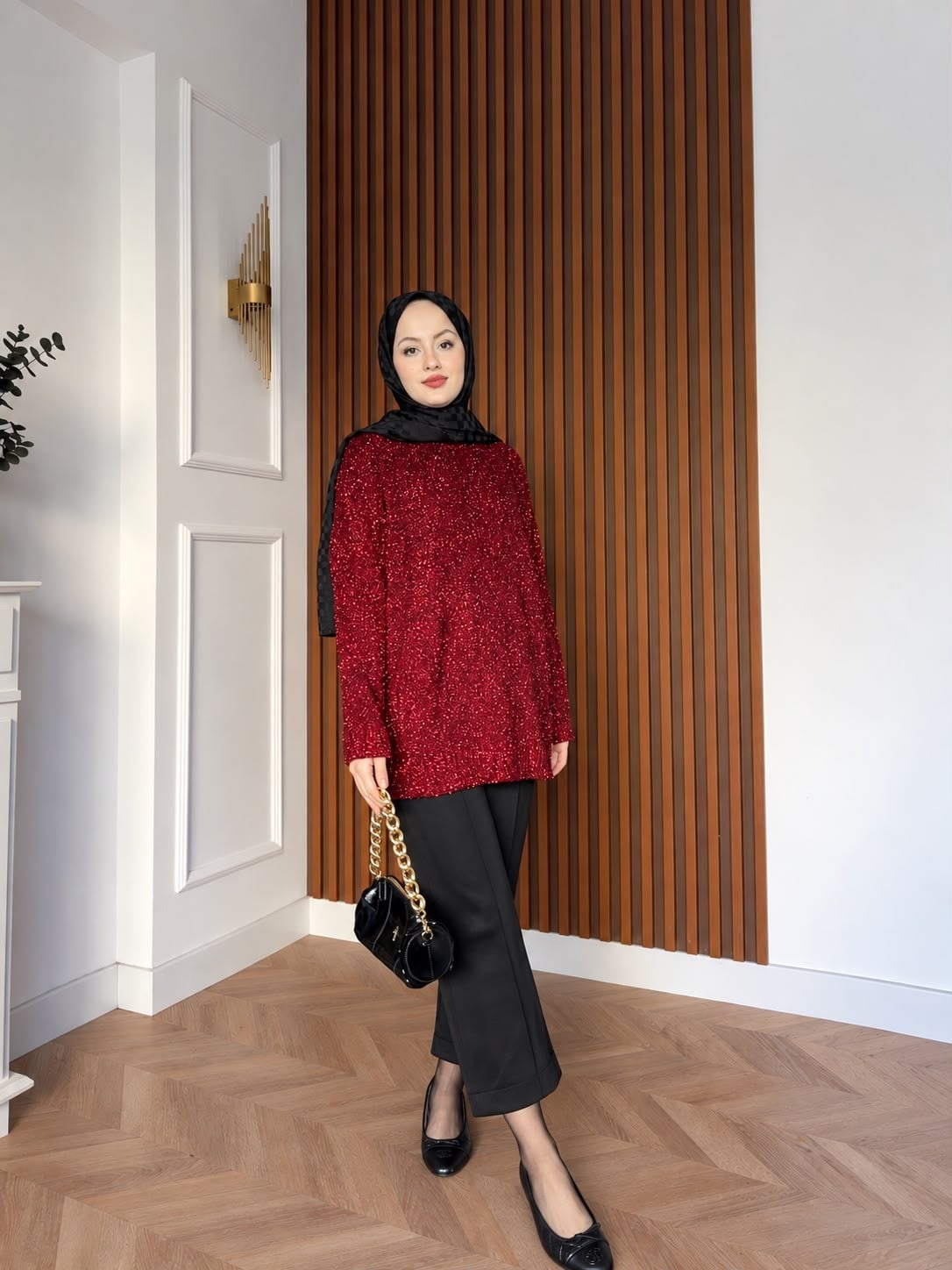 MEYSADESIGN TRİKO KAZAK Simli Triko Kazak Bordo
