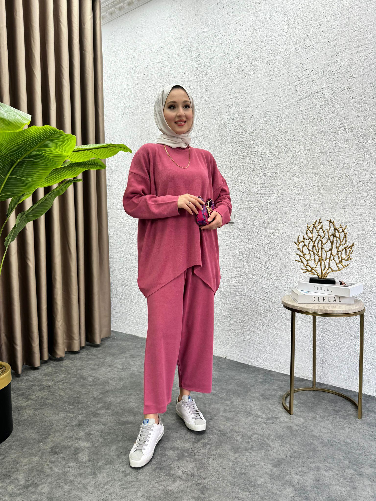 MEYSADESIGN TRİKO TAKIM Şalvar Triko Takım Pembe