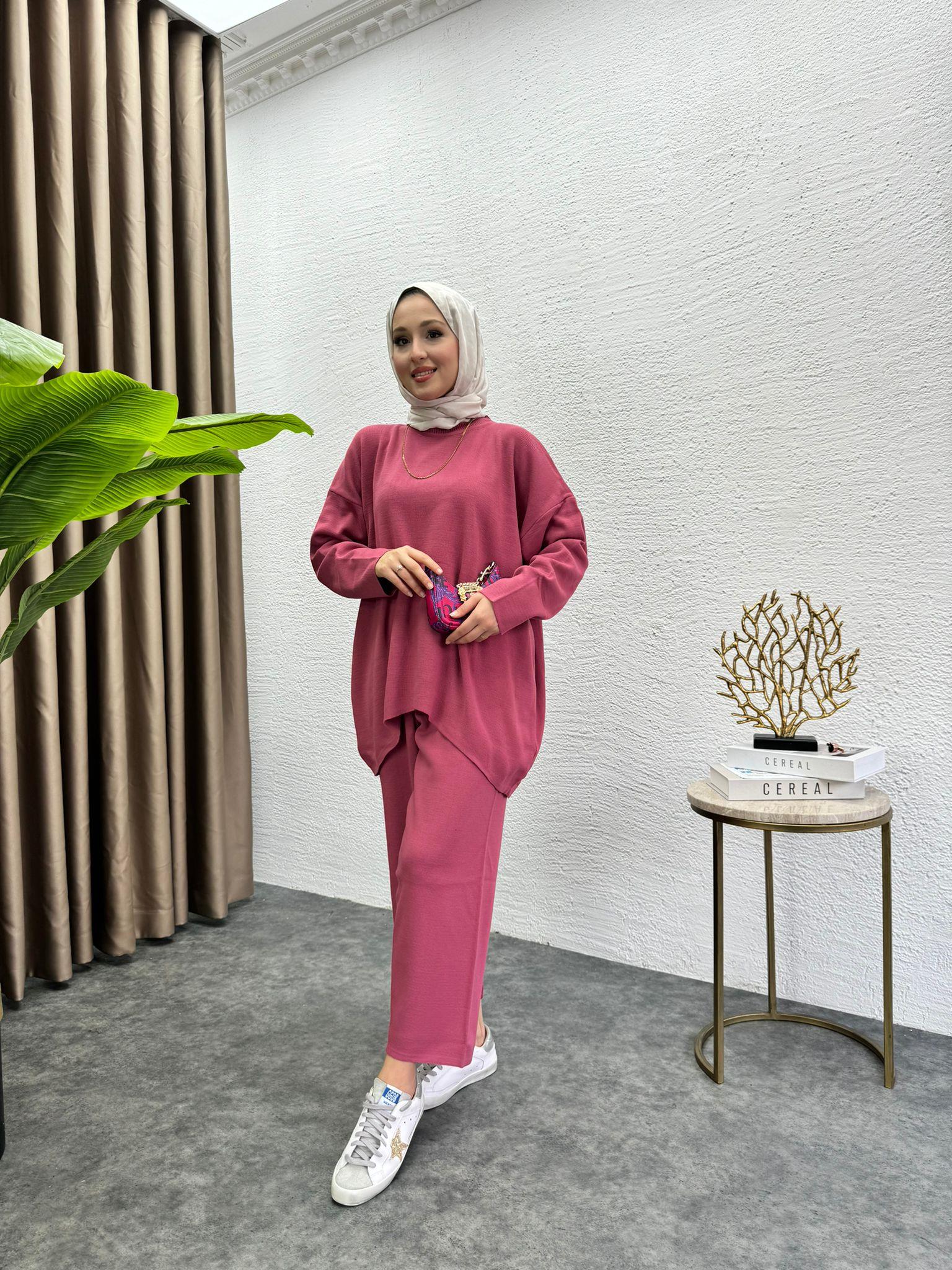 MEYSADESIGN TRİKO TAKIM Şalvar Triko Takım Pembe
