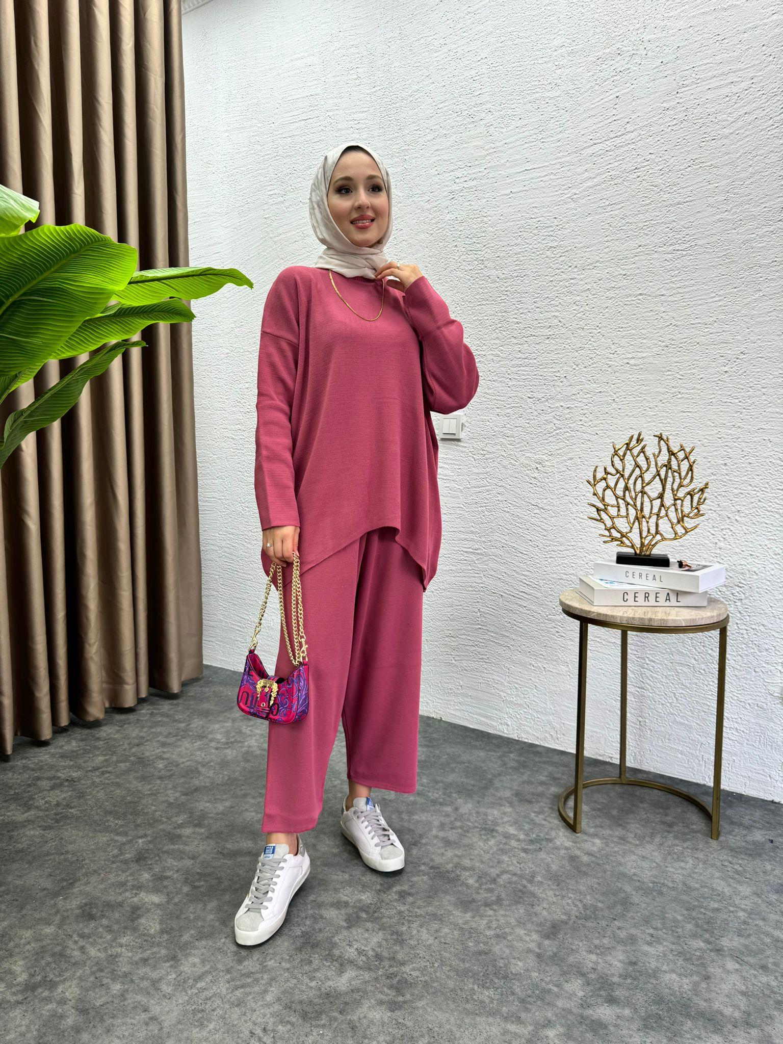 MEYSADESIGN TRİKO TAKIM Şalvar Triko Takım Pembe