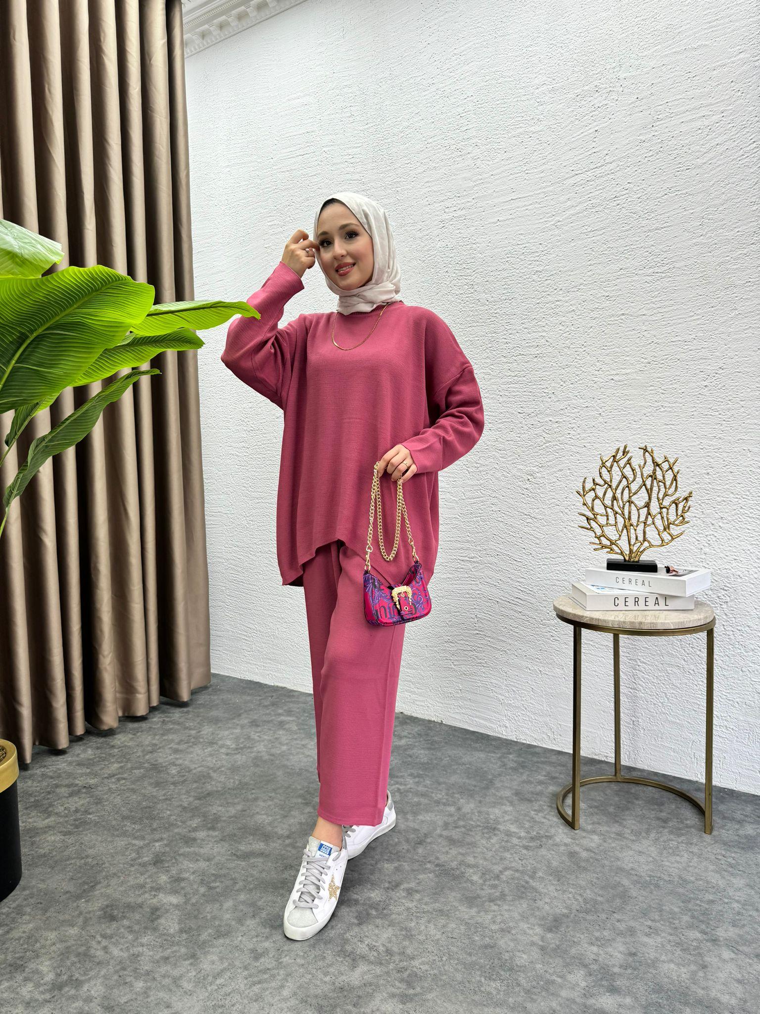 MEYSADESIGN TRİKO TAKIM Şalvar Triko Takım Pembe