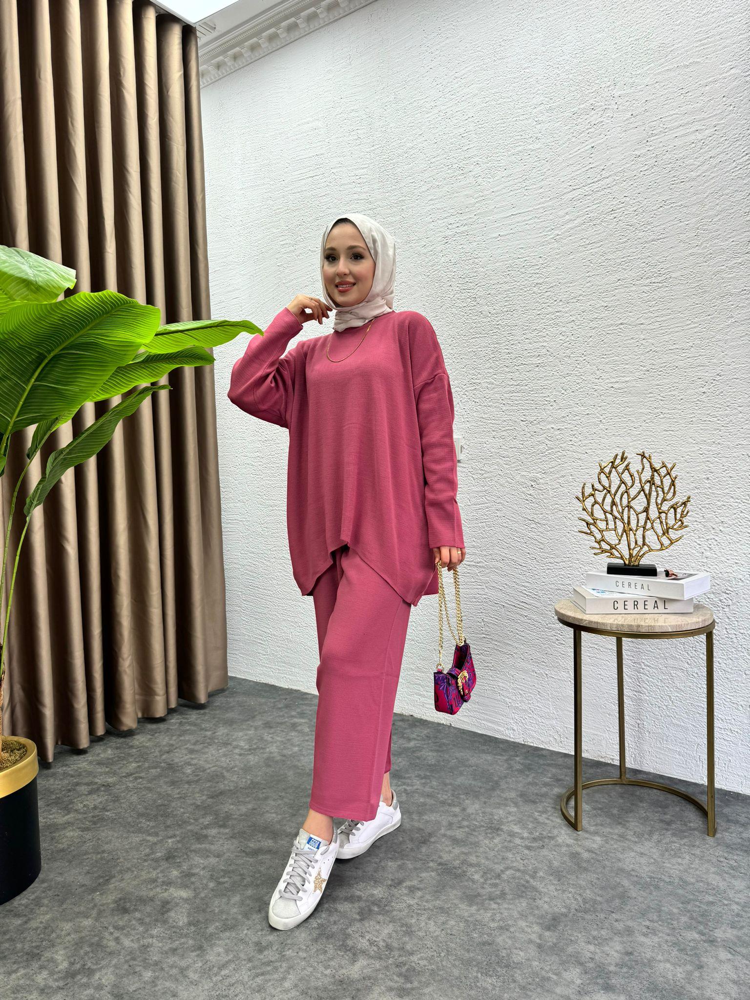 MEYSADESIGN TRİKO TAKIM Şalvar Triko Takım Pembe