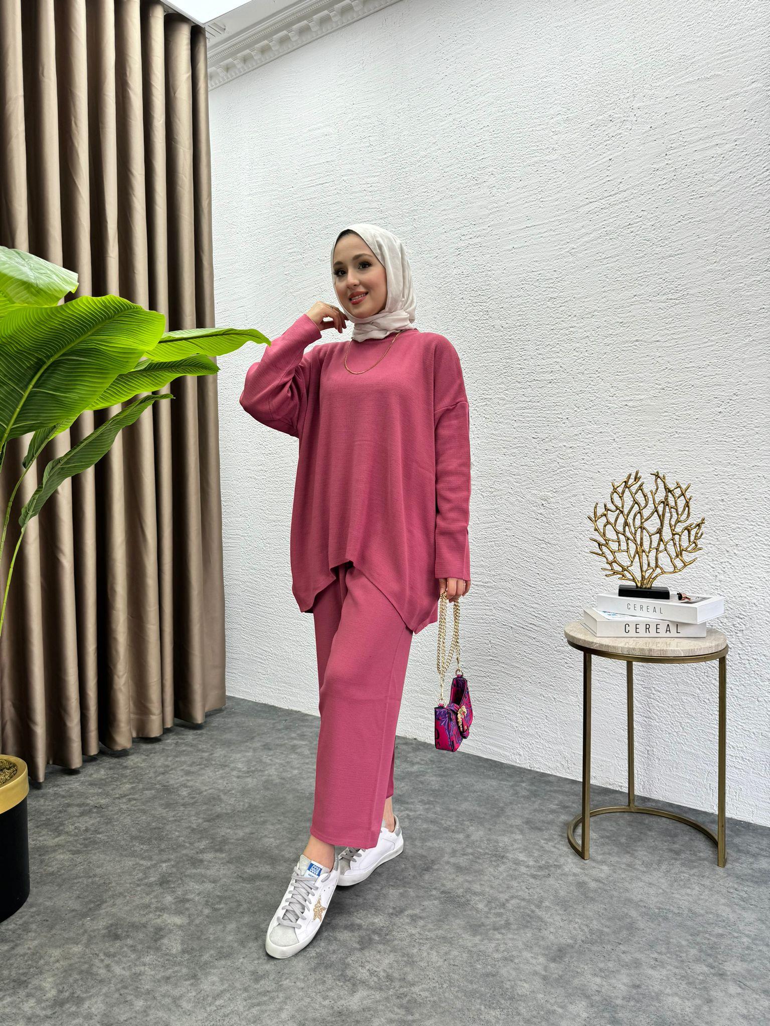 MEYSADESIGN TRİKO TAKIM Şalvar Triko Takım Pembe