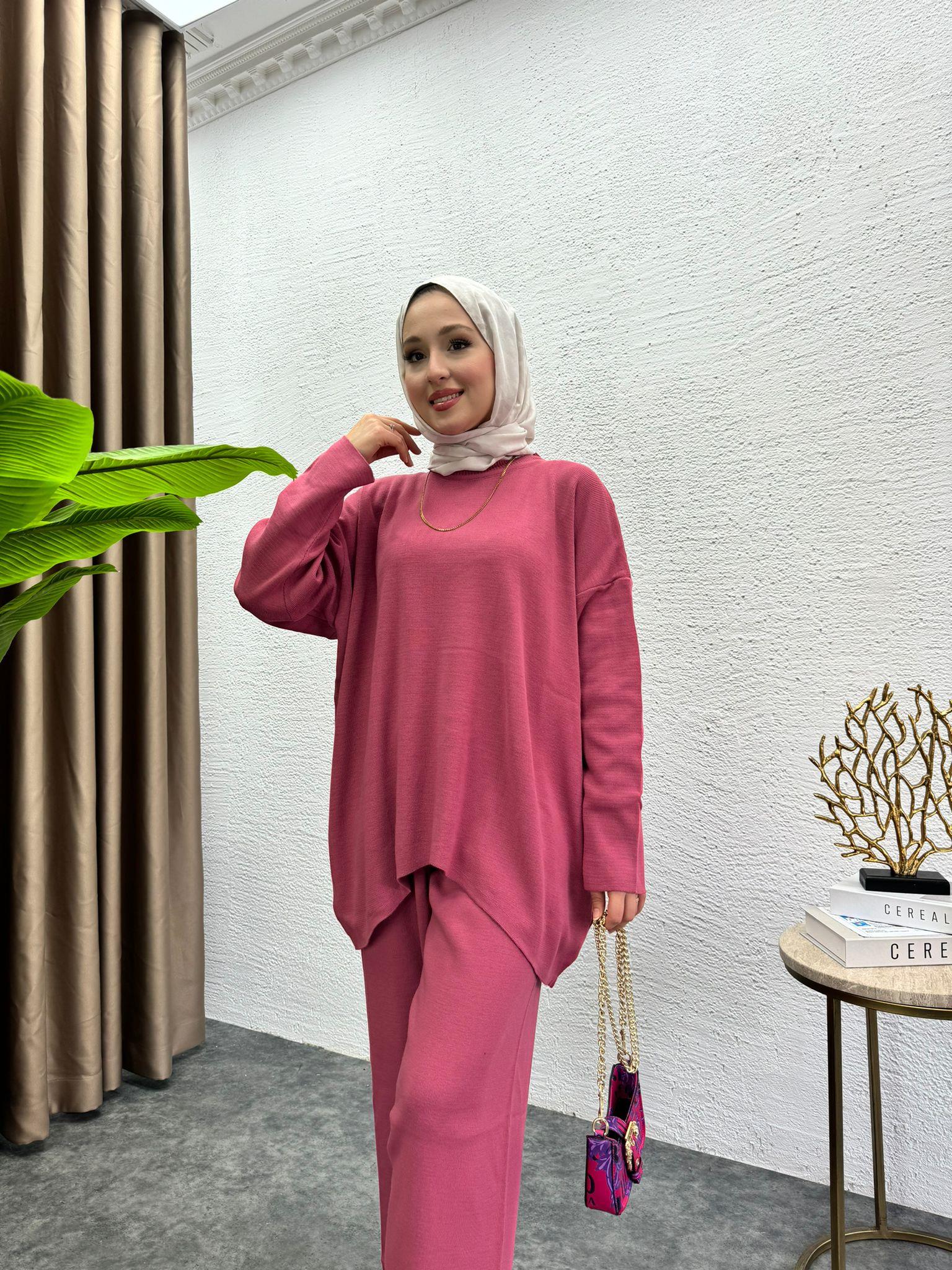 MEYSADESIGN TRİKO TAKIM Şalvar Triko Takım Pembe