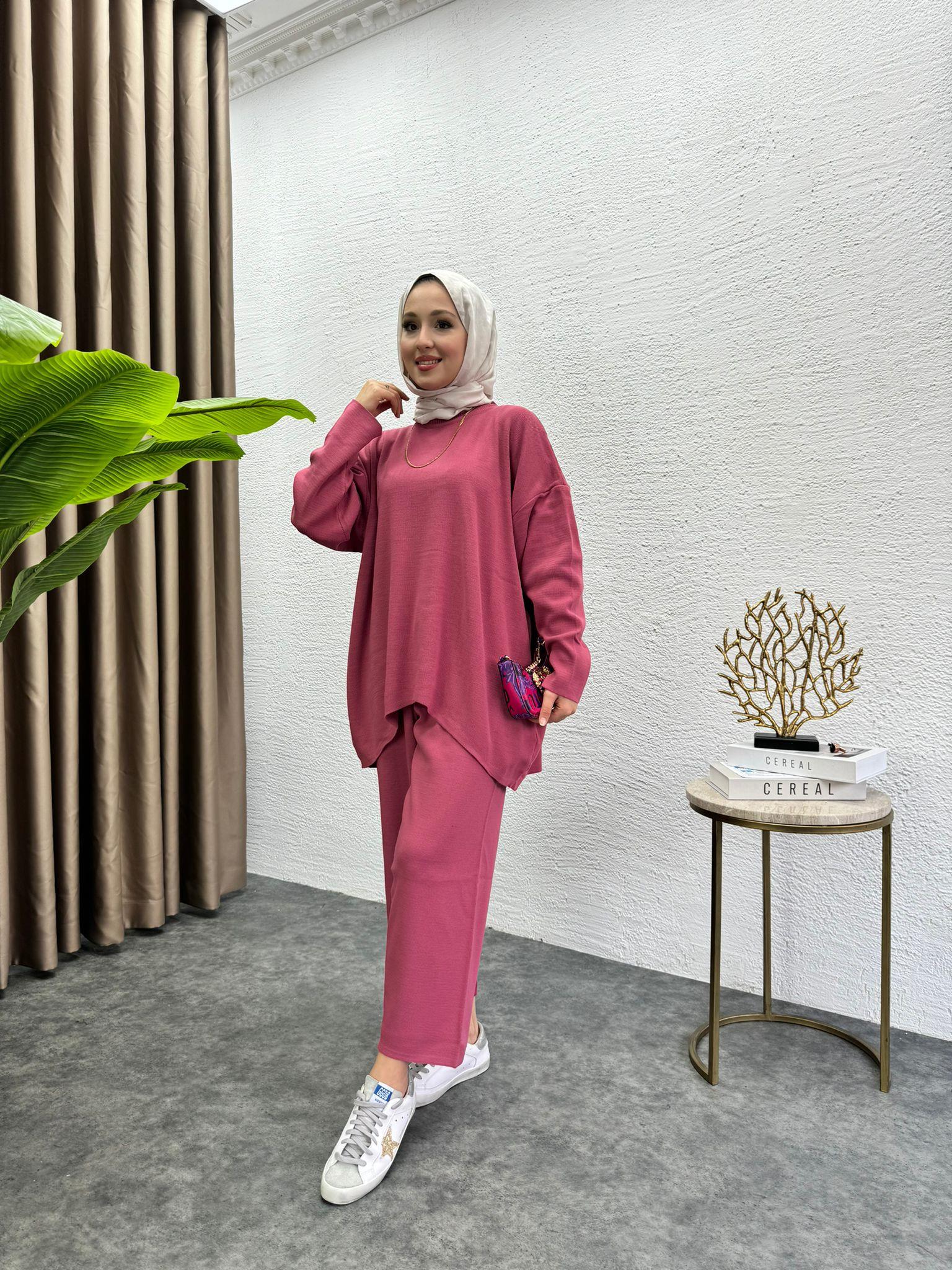 MEYSADESIGN TRİKO TAKIM Şalvar Triko Takım Pembe