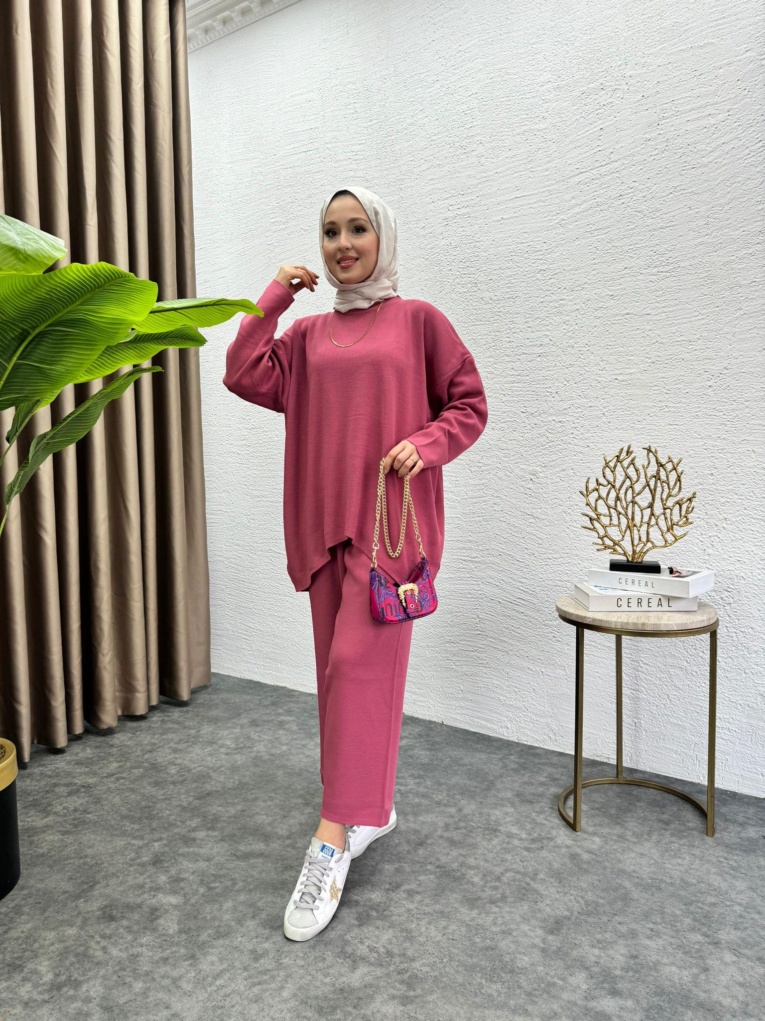 MEYSADESIGN TRİKO TAKIM Şalvar Triko Takım Pembe