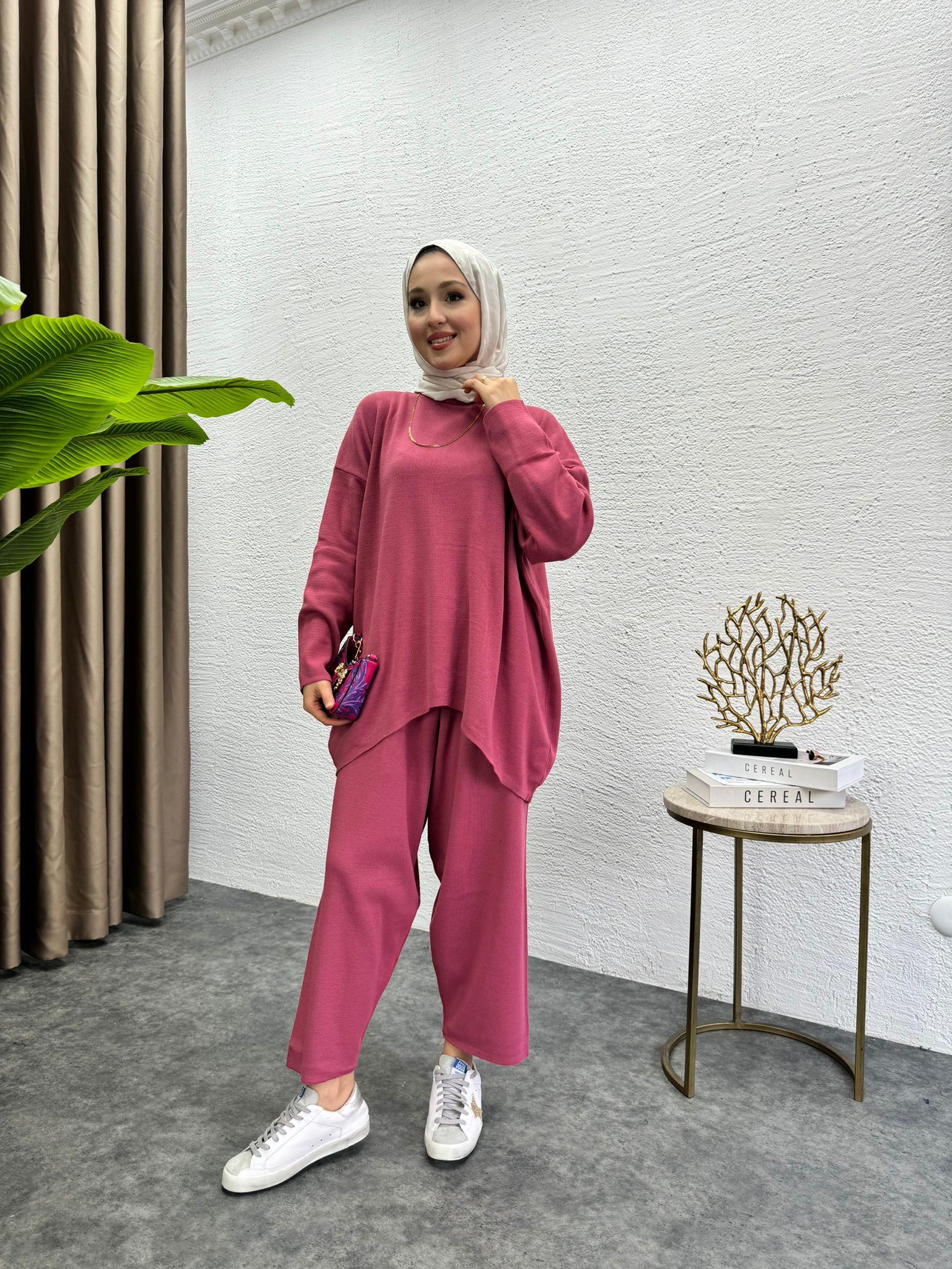 MEYSADESIGN TRİKO TAKIM Şalvar Triko Takım Pembe