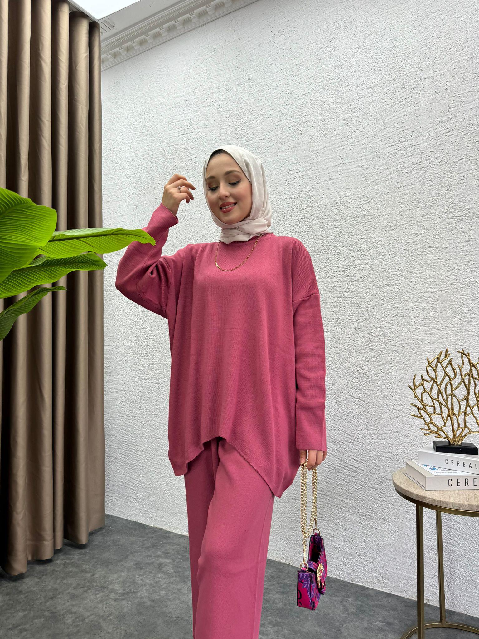 MEYSADESIGN TRİKO TAKIM Şalvar Triko Takım Pembe