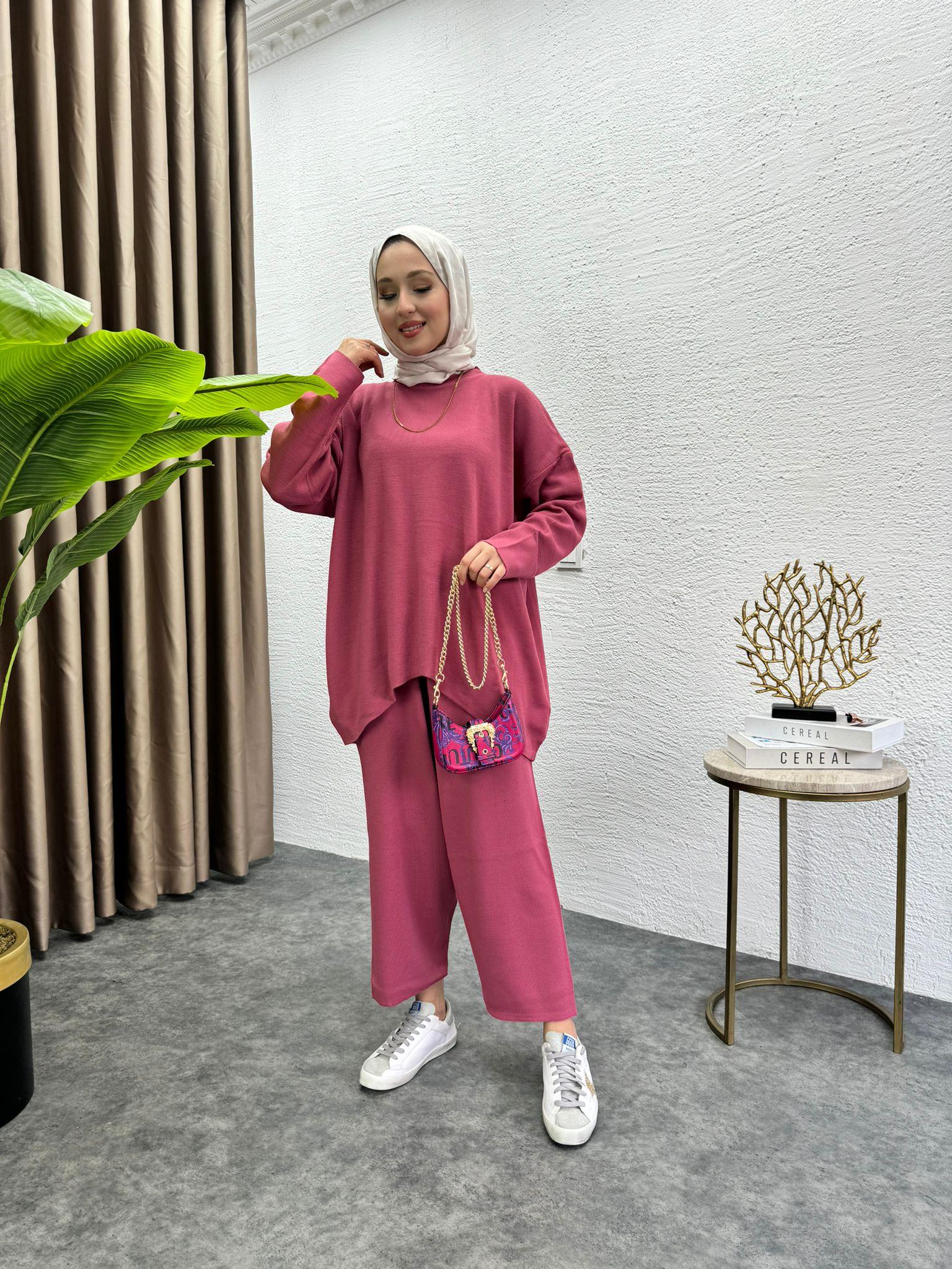 MEYSADESIGN TRİKO TAKIM Şalvar Triko Takım Pembe