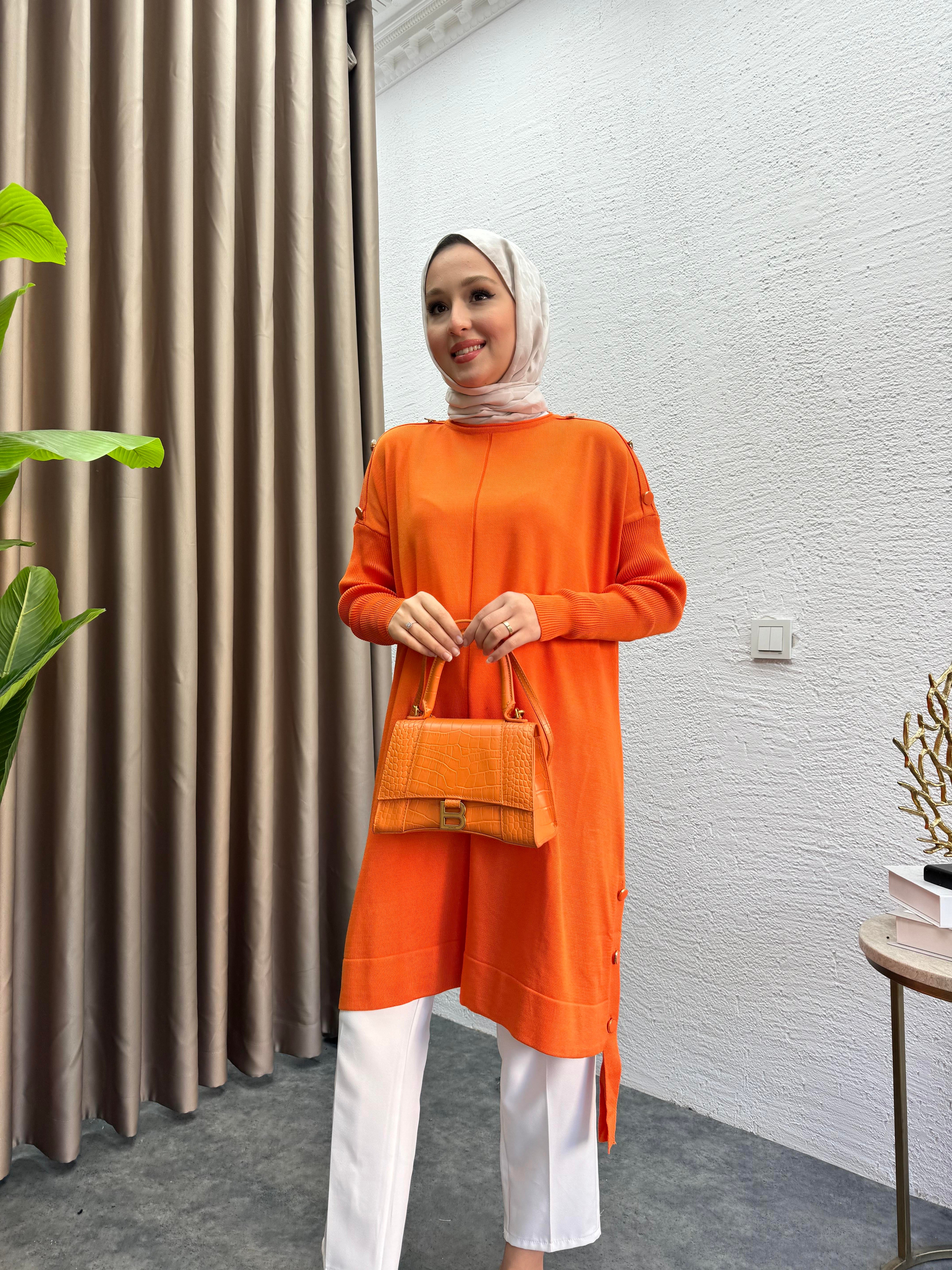 MEYSADESIGN TUNİK Asimetrik Merserize Tunik Turuncu