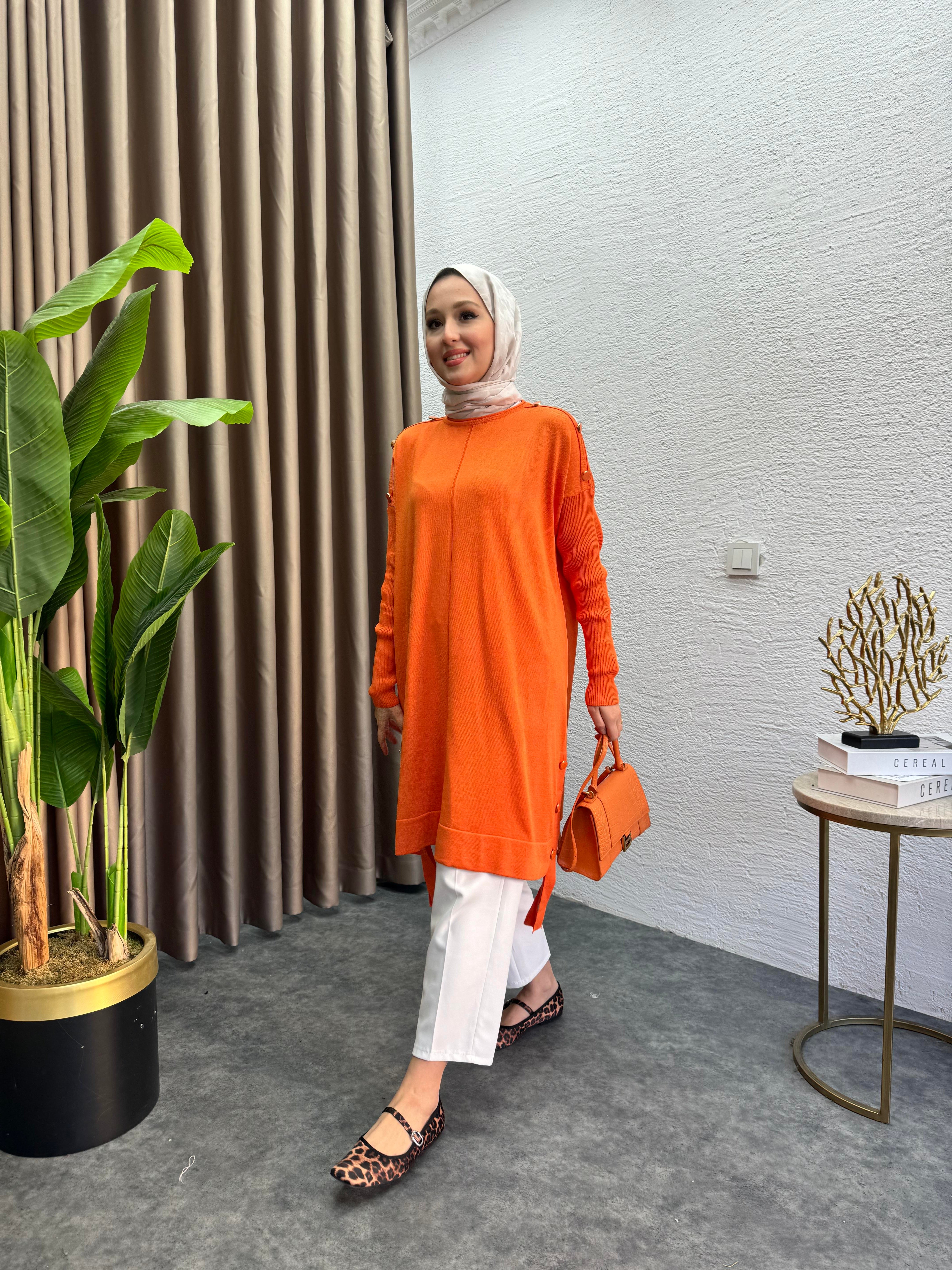 MEYSADESIGN TUNİK Asimetrik Merserize Tunik Turuncu