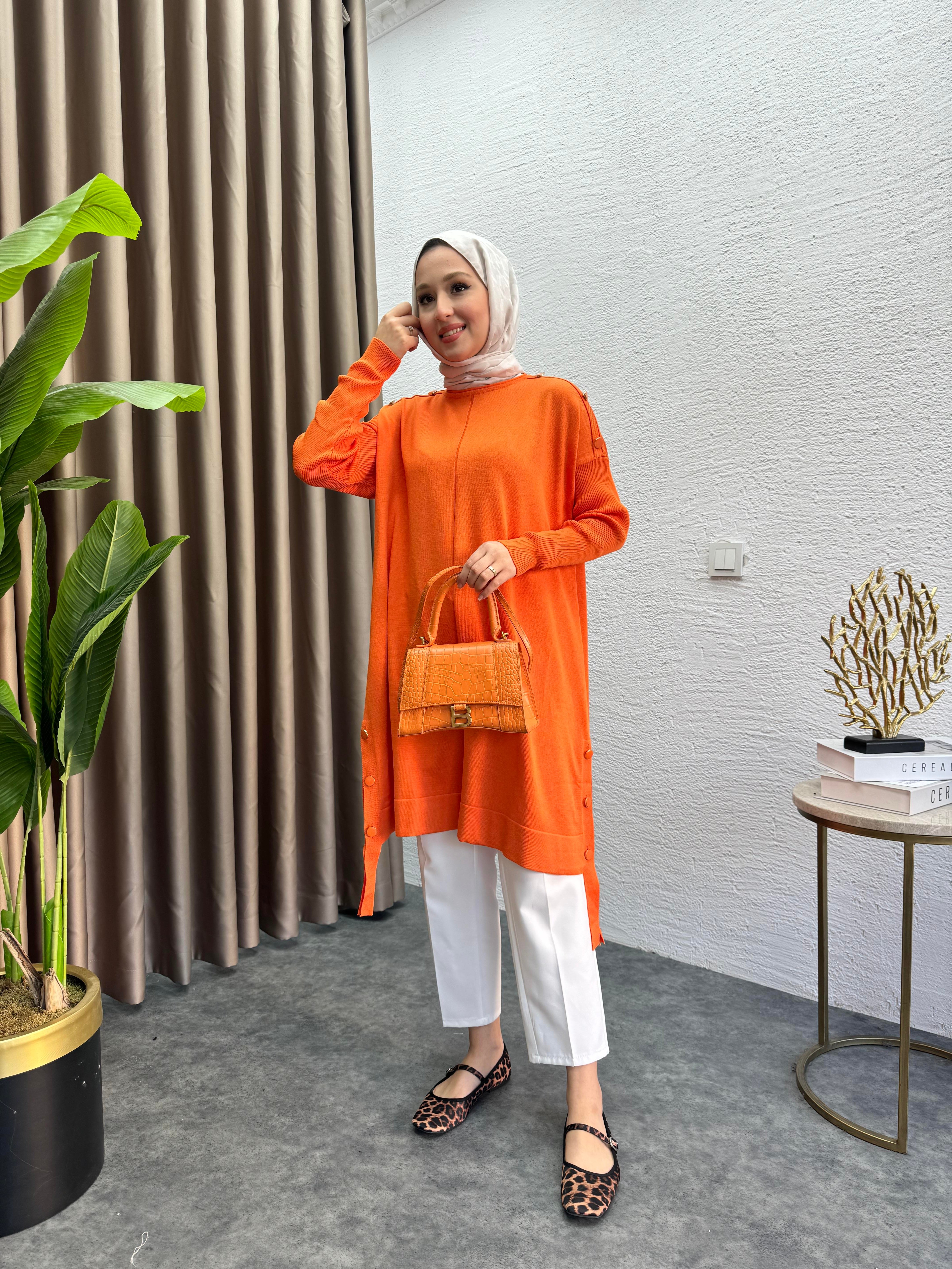 MEYSADESIGN TUNİK Asimetrik Merserize Tunik Turuncu