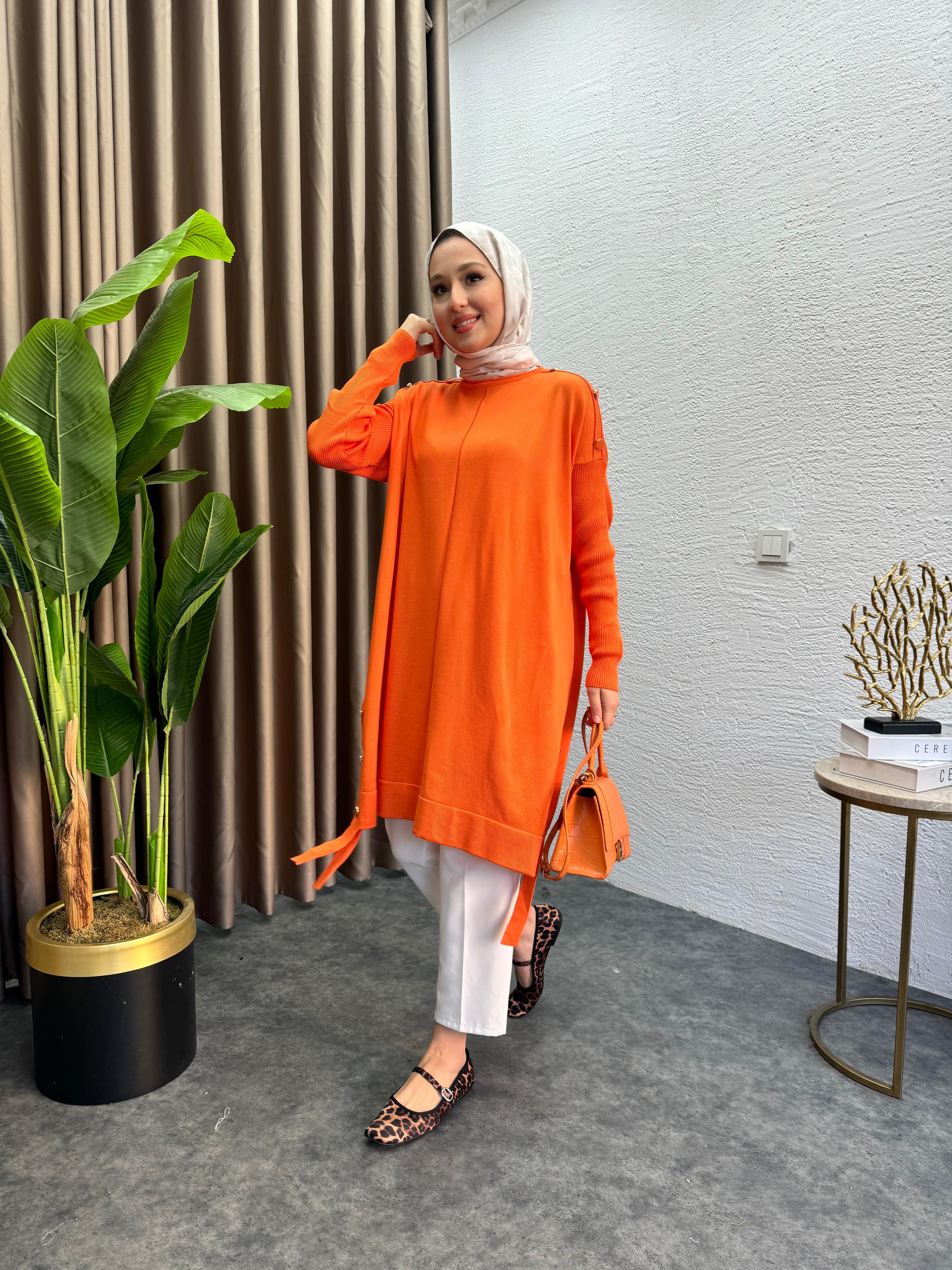 MEYSADESIGN TUNİK Asimetrik Merserize Tunik Turuncu