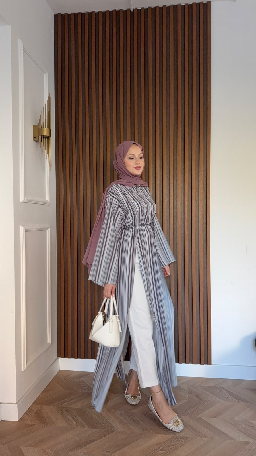 MEYSADESIGN TUNİK Çizgili Parçalı Tunik Gri
