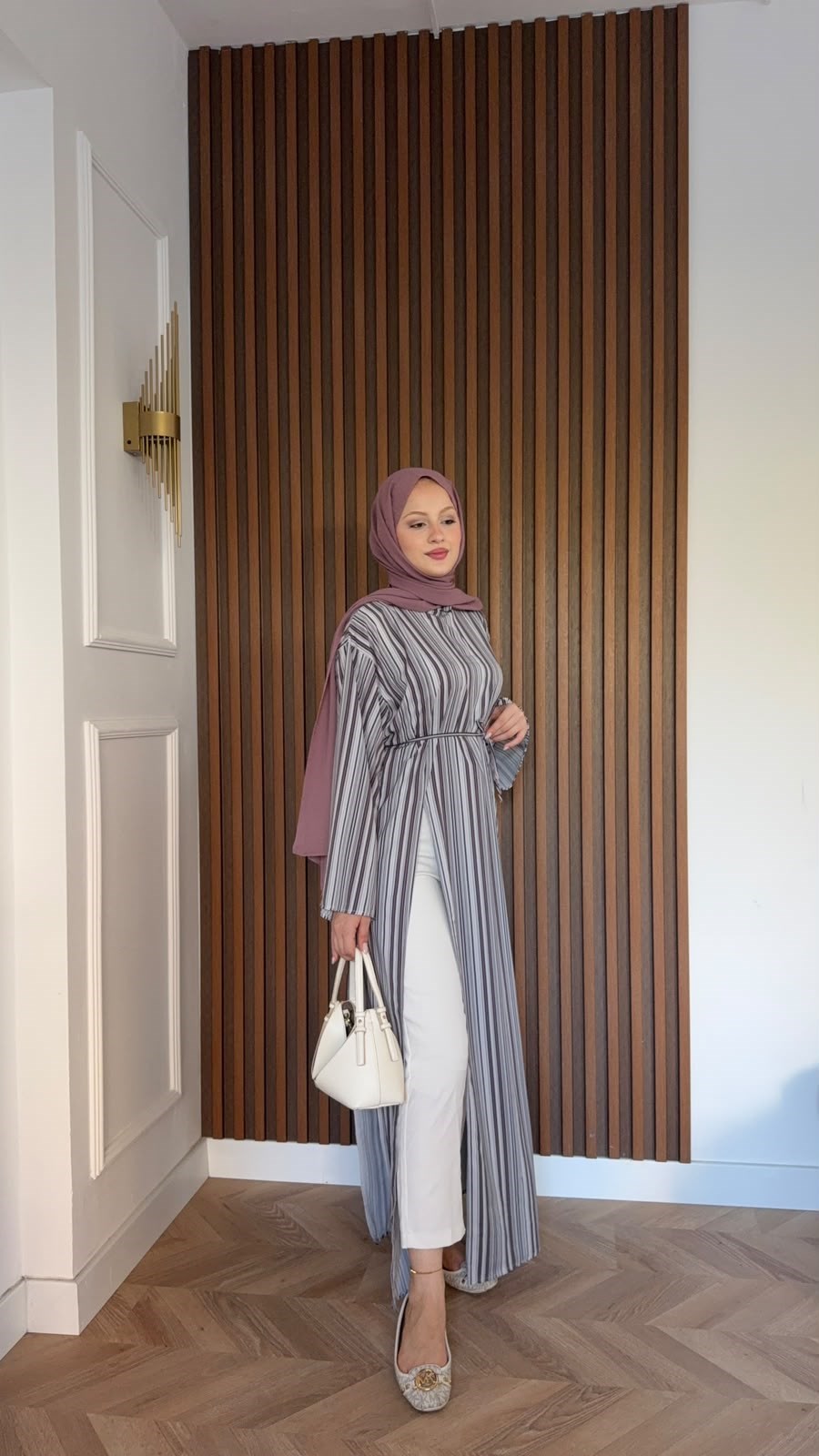 MEYSADESIGN TUNİK Çizgili Parçalı Tunik Gri