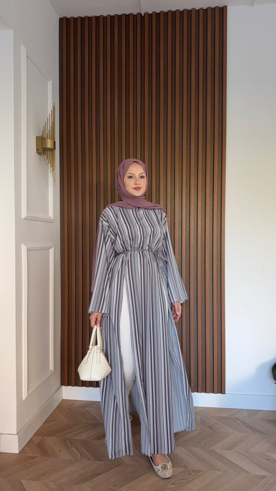 MEYSADESIGN TUNİK Çizgili Parçalı Tunik Gri