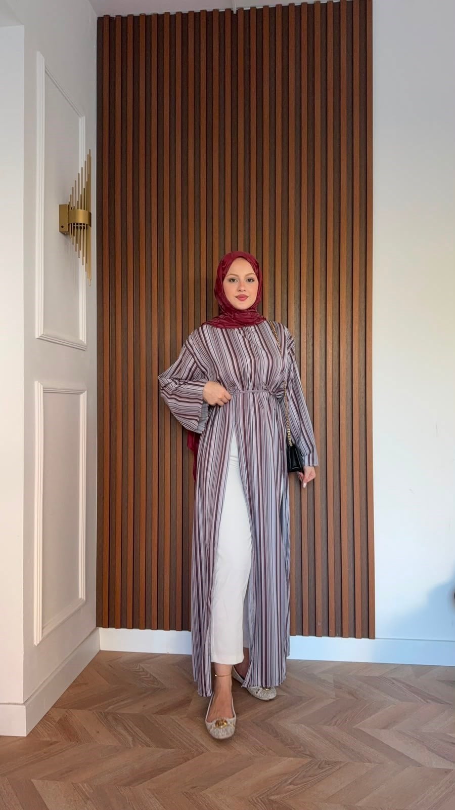 MEYSADESIGN TUNİK Çizgili Parçalı Tunik Bordo