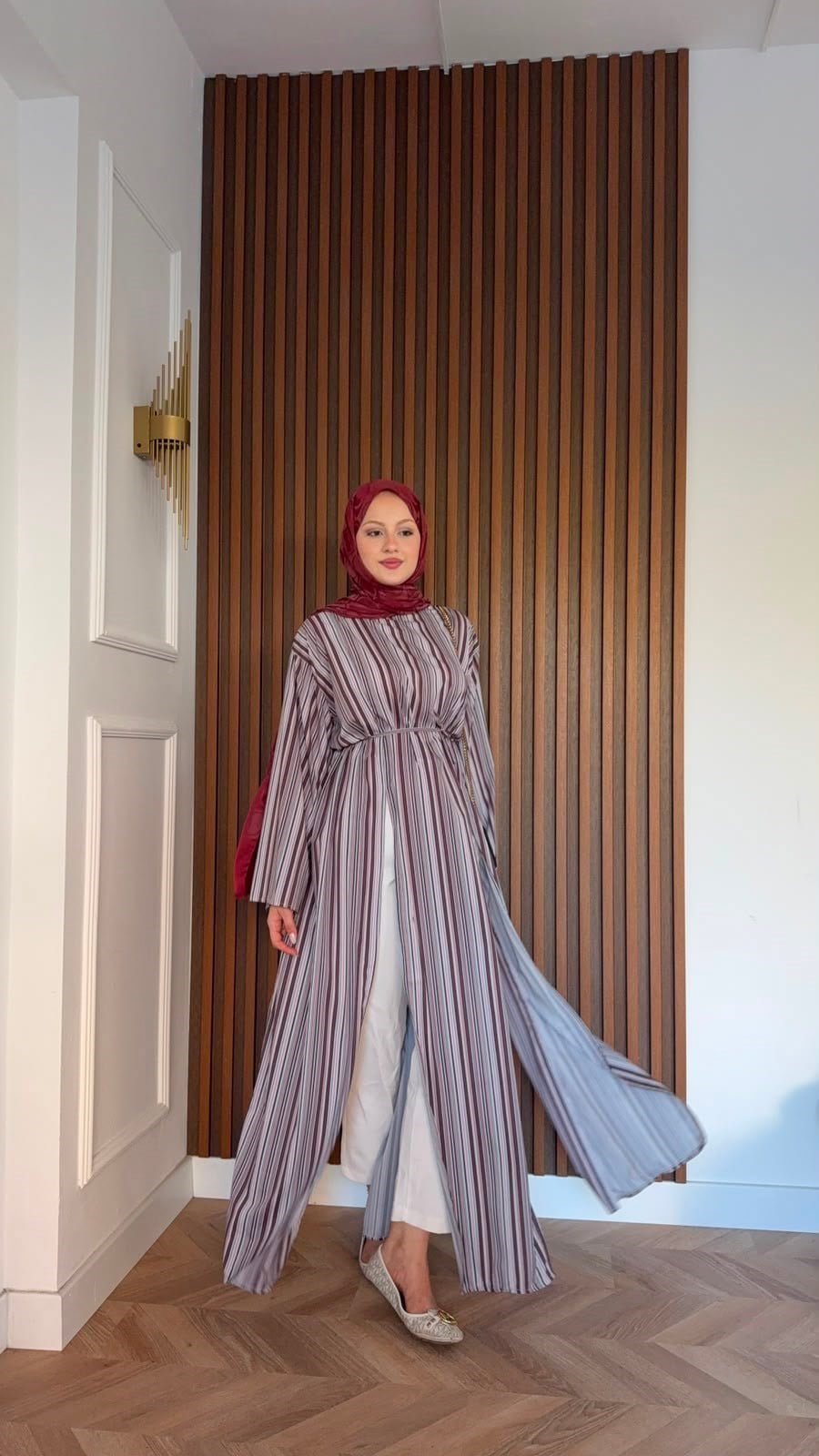 MEYSADESIGN TUNİK Çizgili Parçalı Tunik Bordo