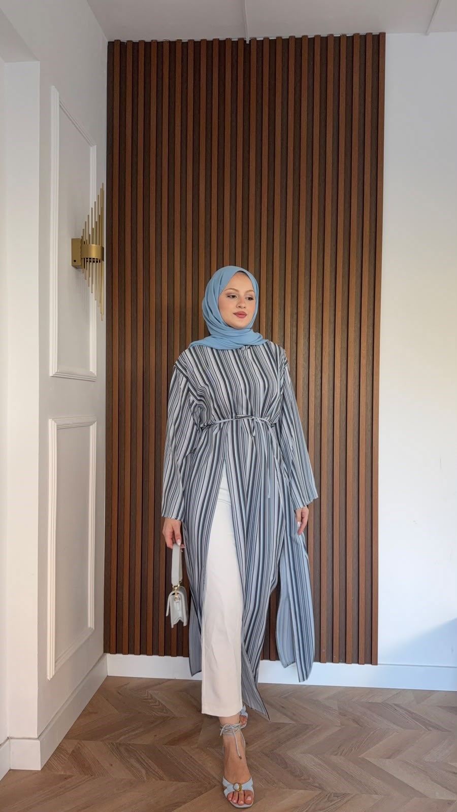 MEYSADESIGN TUNİK Çizgili Parçalı Tunik Mavi