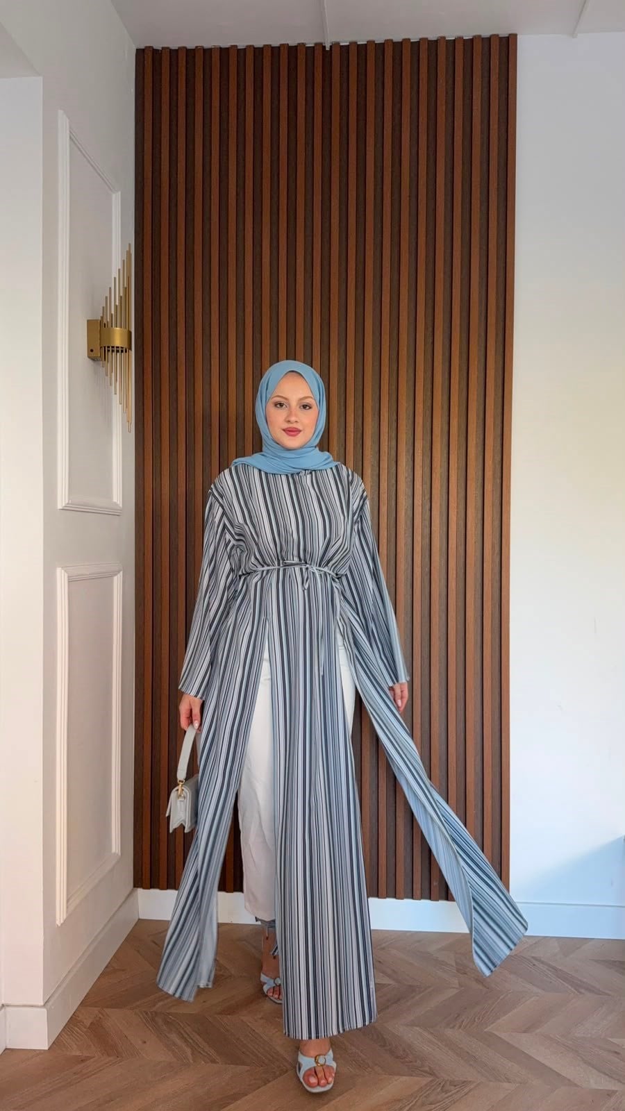 MEYSADESIGN TUNİK Çizgili Parçalı Tunik Mavi
