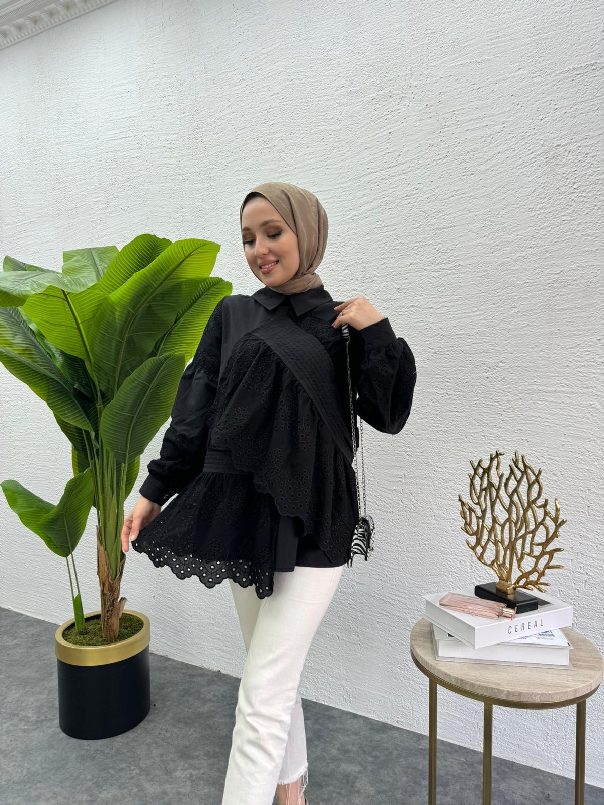 MEYSADESIGN TUNİK Parçalı Fisto Tunik Siyah