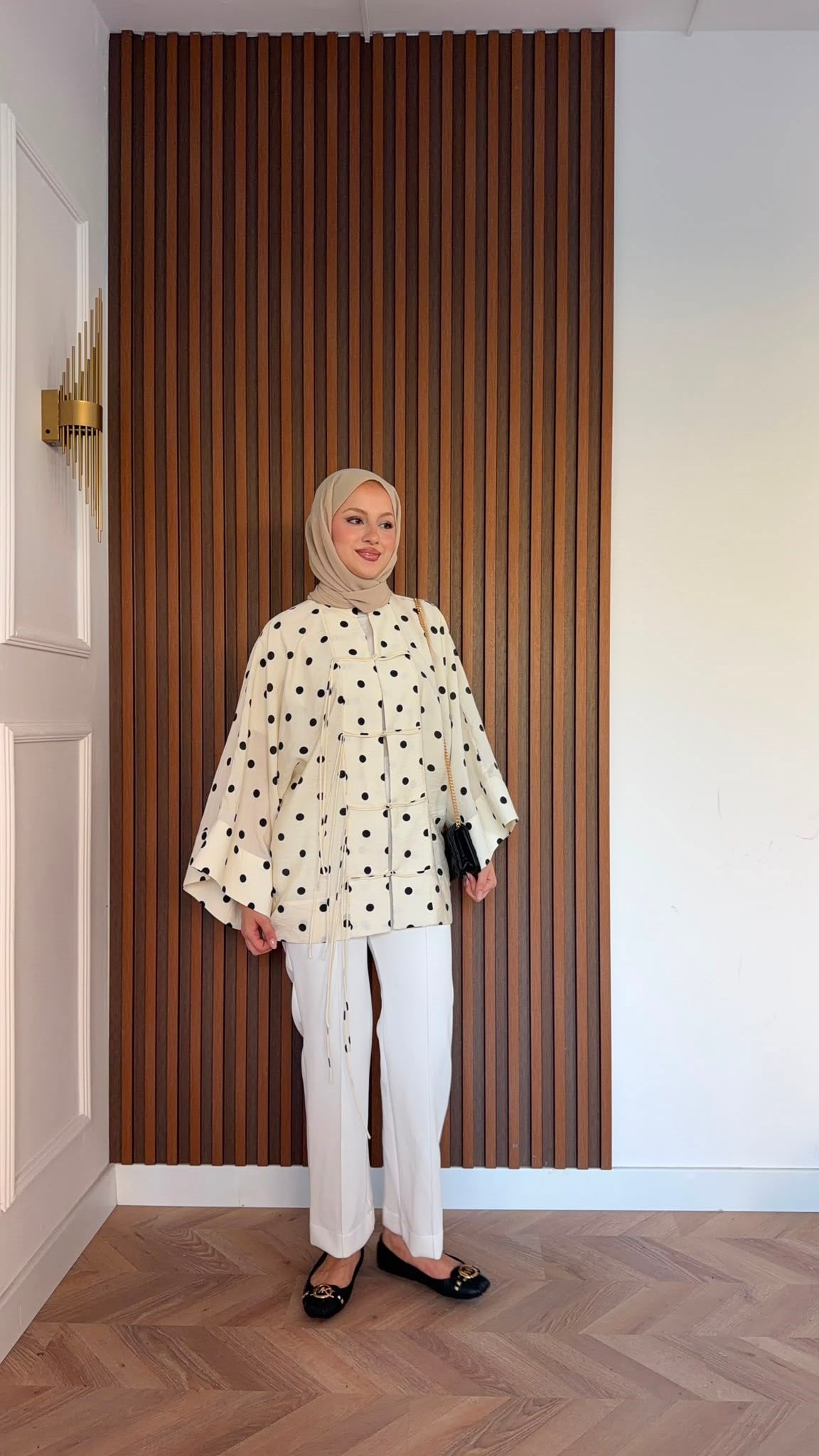 MEYSADESIGN TUNİK Yemen Puantiyeli Kimono Krem