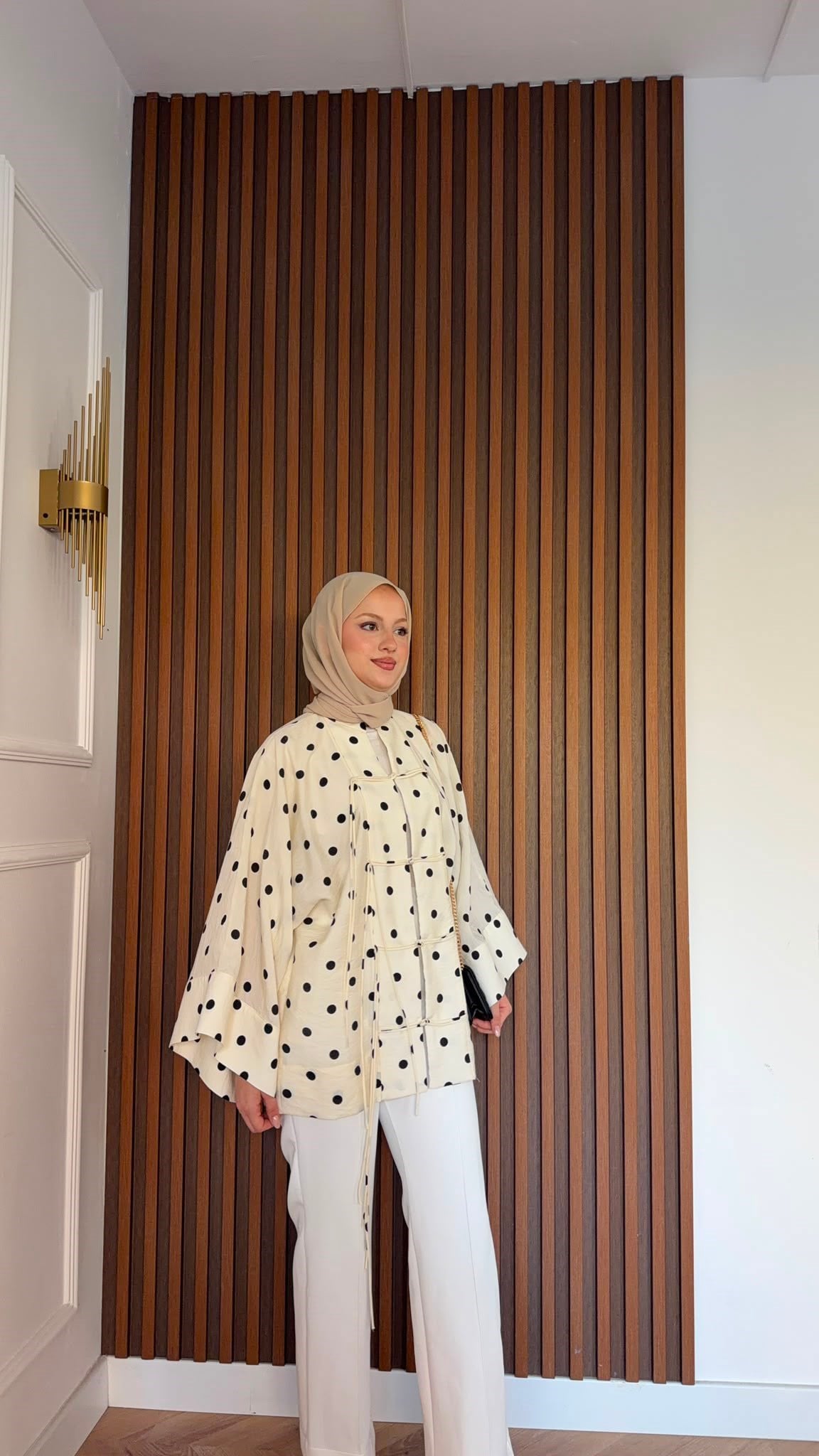 MEYSADESIGN TUNİK Yemen Puantiyeli Kimono Krem
