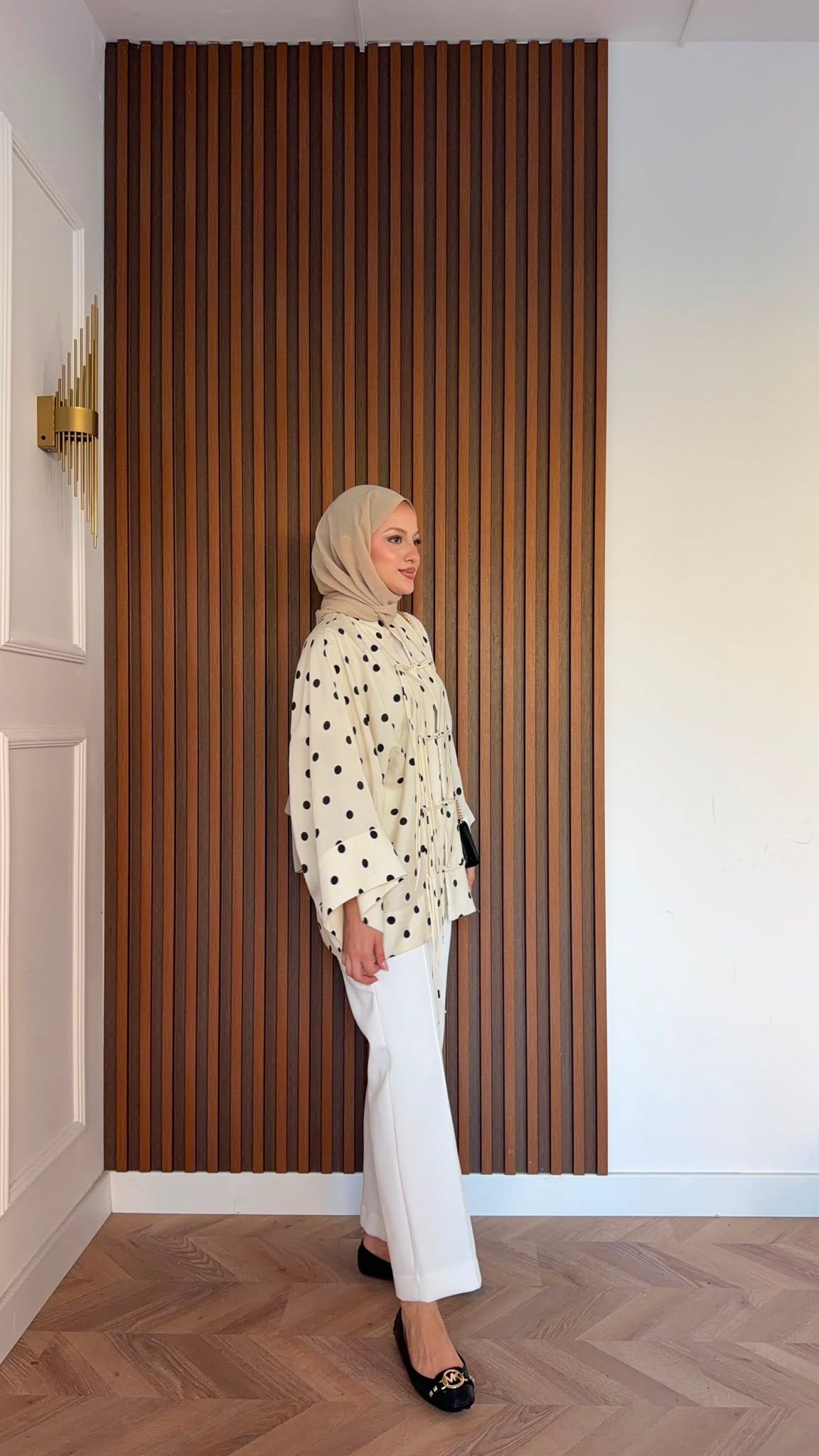 MEYSADESIGN TUNİK Yemen Puantiyeli Kimono Krem