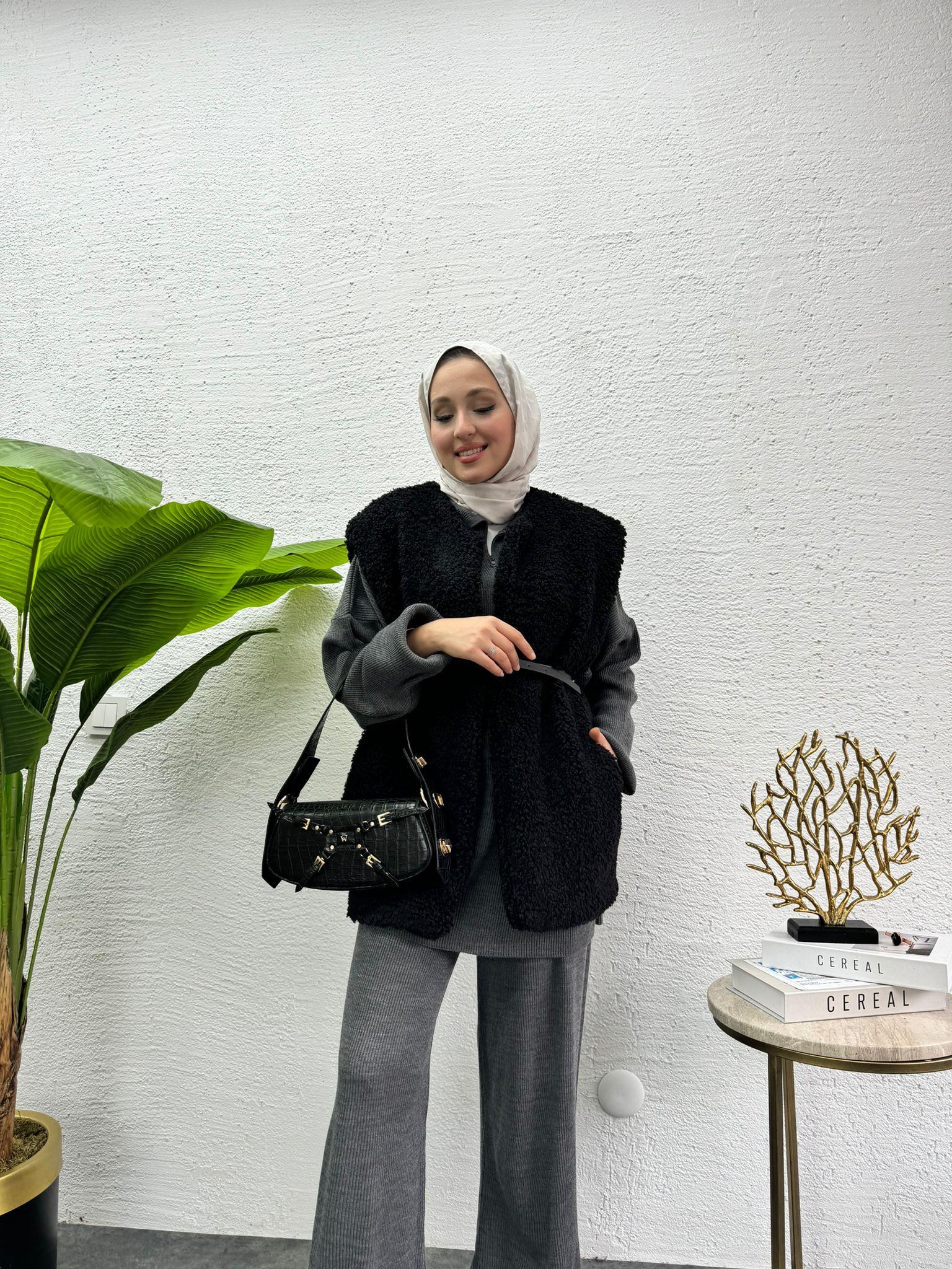 MEYSADESIGN YELEK Buklet Yelek Siyah