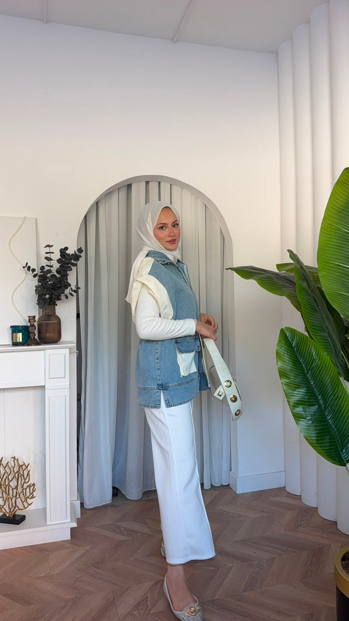 MEYSADESIGN YELEK Denim Parçalı Yelek Açık Mavi