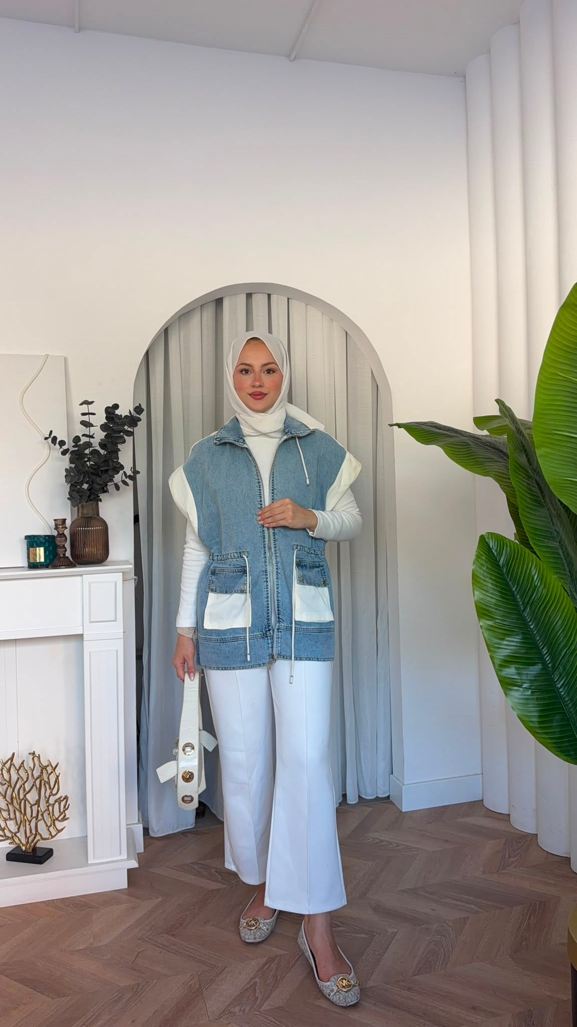 MEYSADESIGN YELEK Denim Parçalı Yelek Açık Mavi