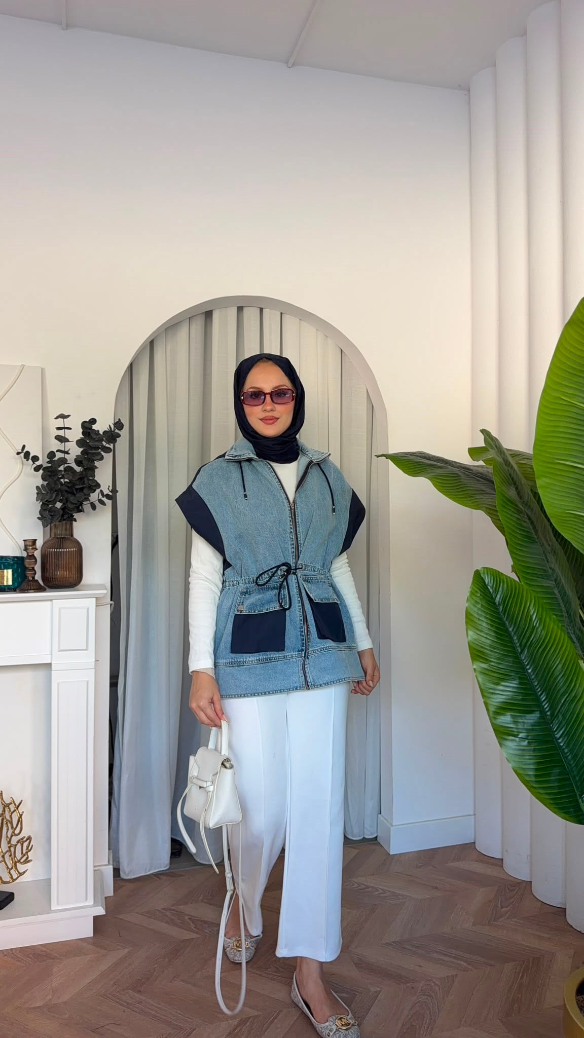 MEYSADESIGN YELEK Denim Parçalı Yelek Koyu Mavi