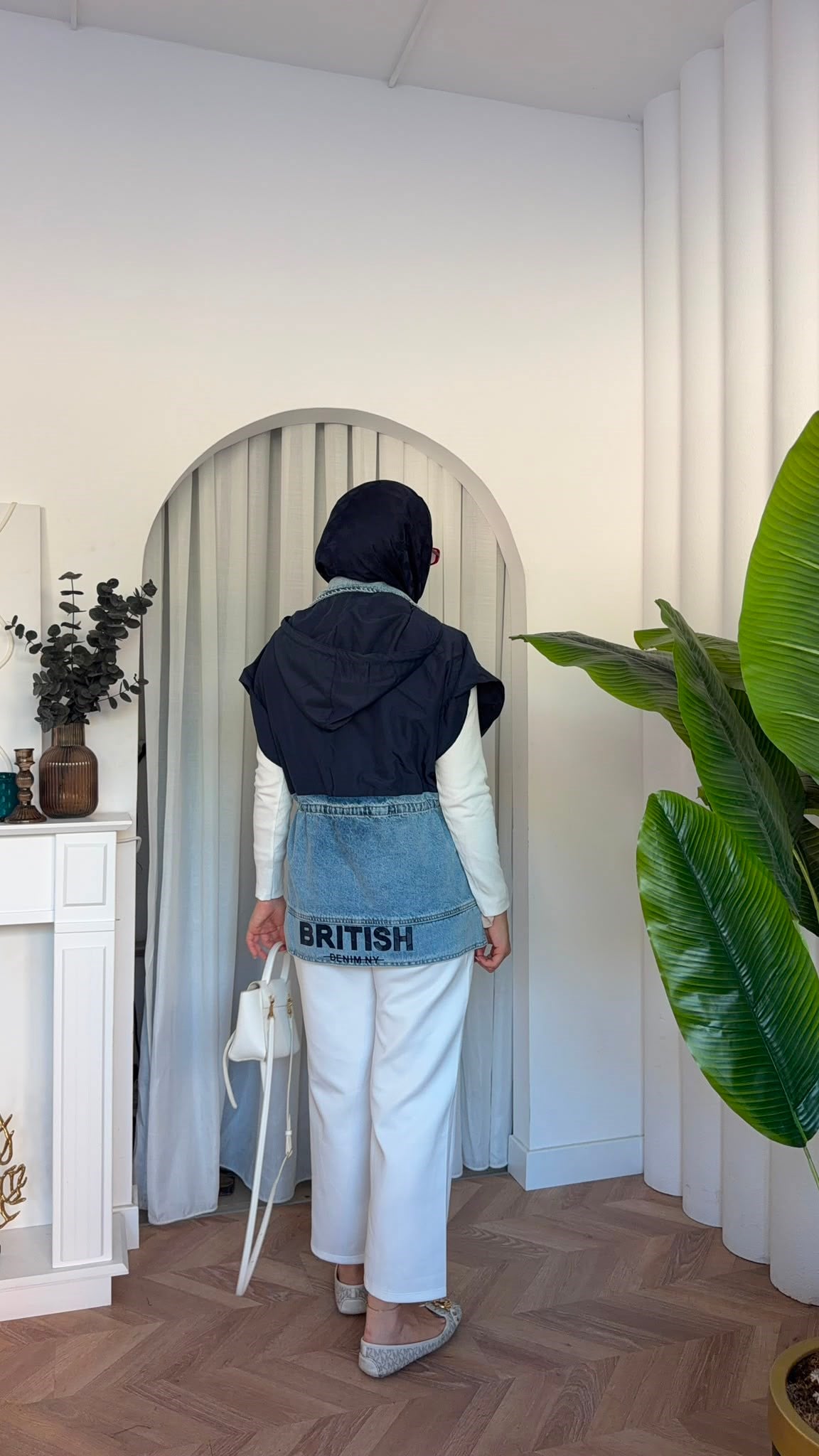 MEYSADESIGN YELEK Denim Parçalı Yelek Koyu Mavi