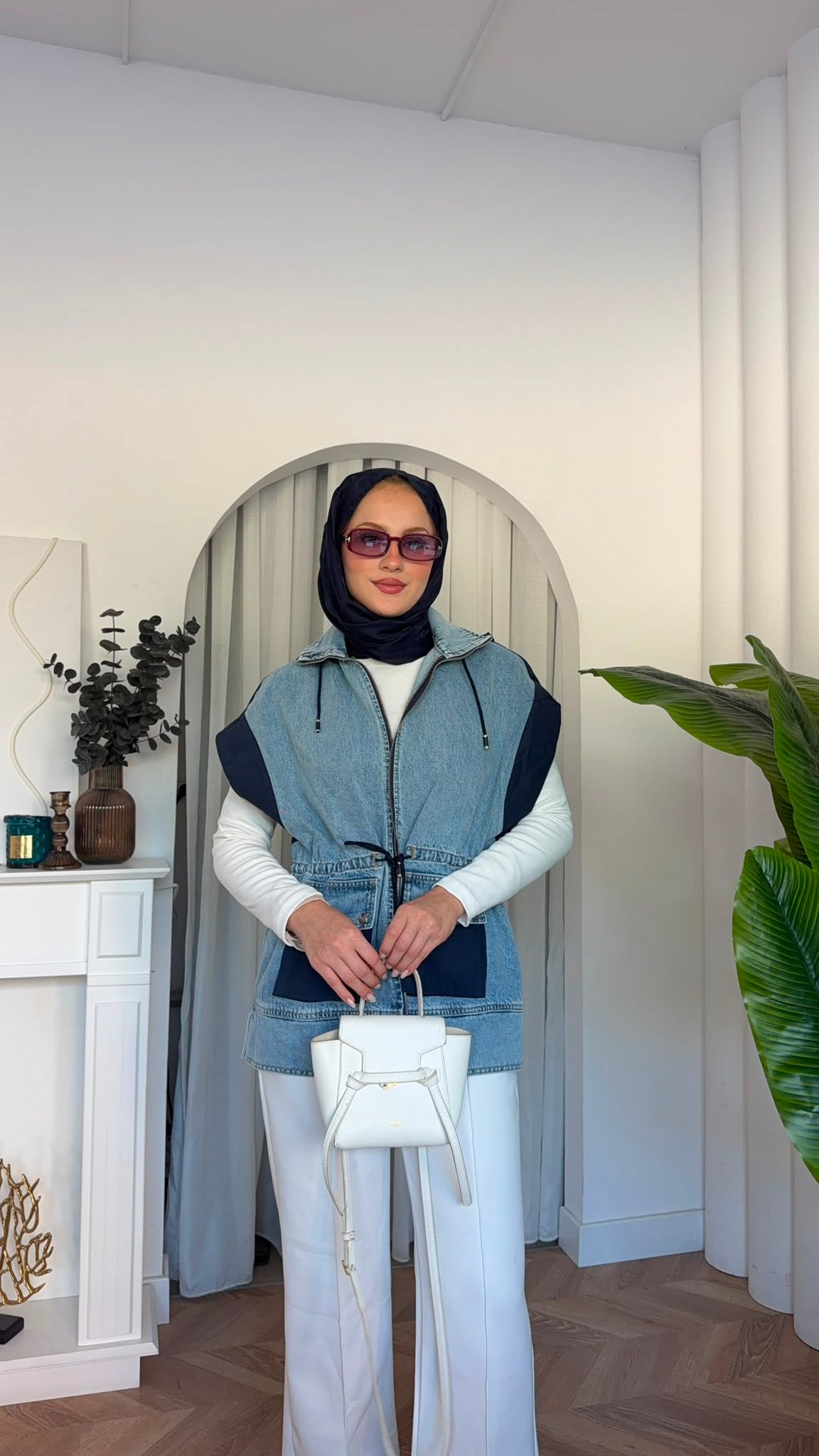MEYSADESIGN YELEK Denim Parçalı Yelek Koyu Mavi