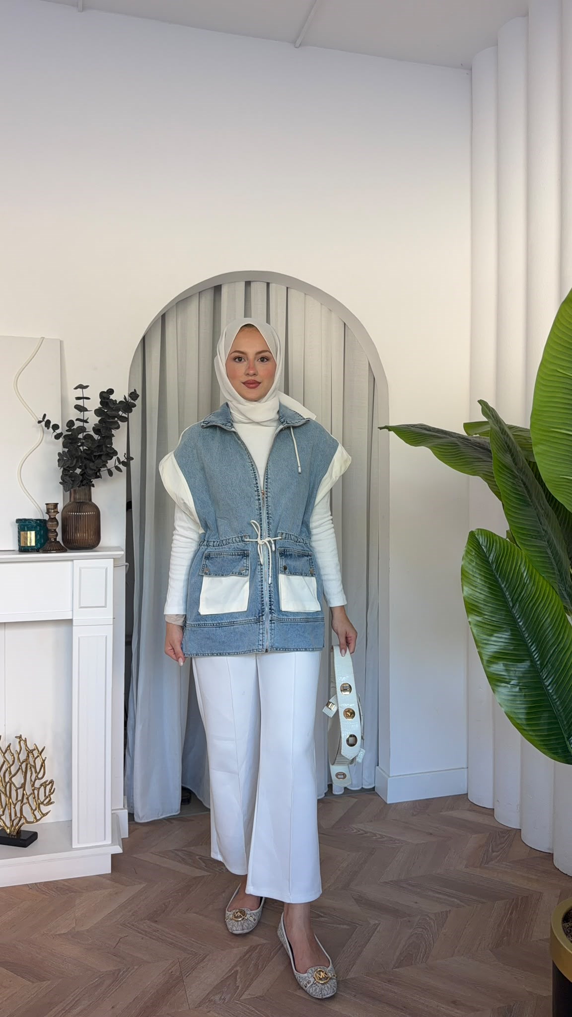 MEYSADESIGN YELEK Denim Parçalı Yelek Açık Mavi