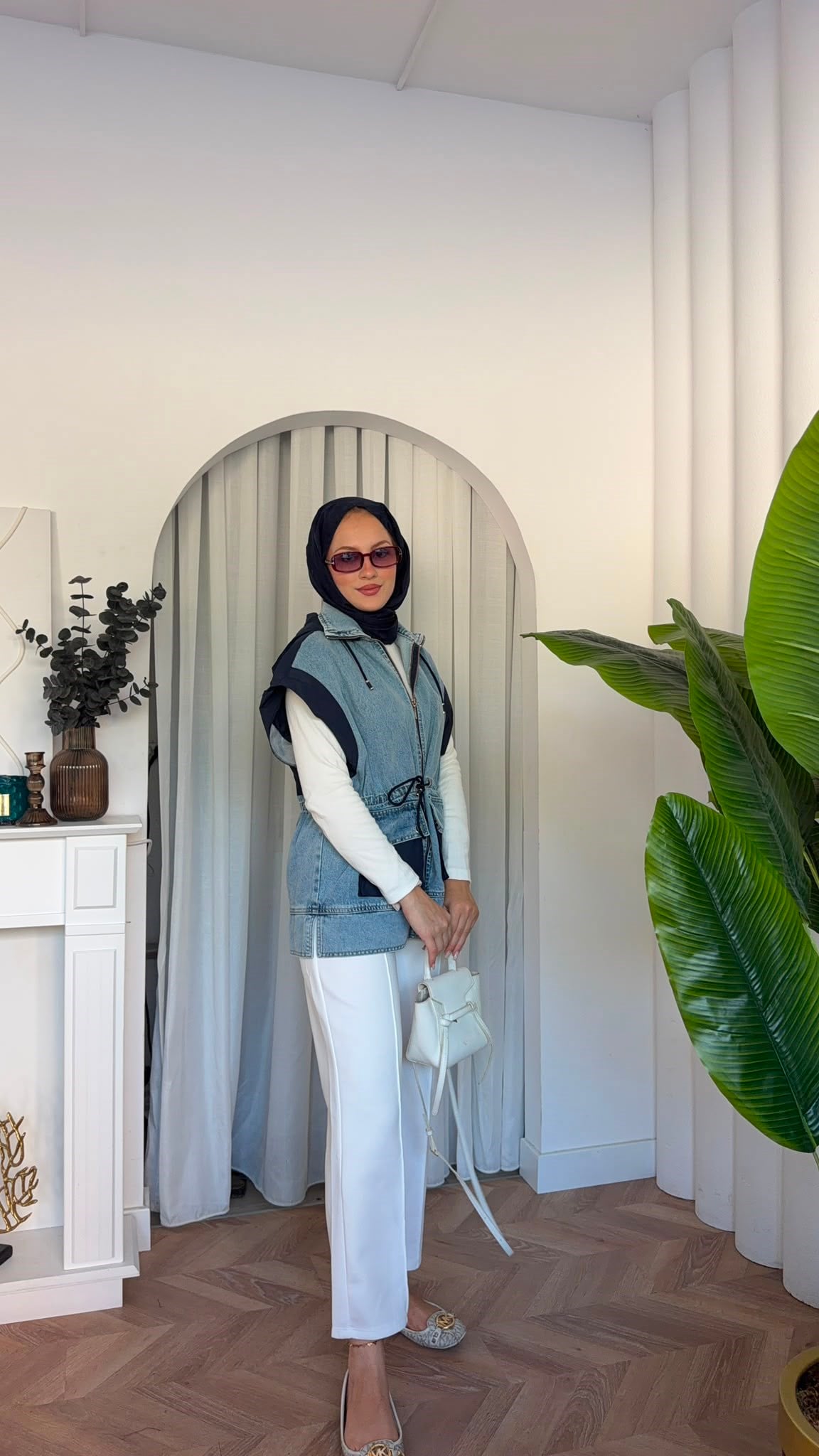 MEYSADESIGN YELEK Denim Parçalı Yelek Koyu Mavi