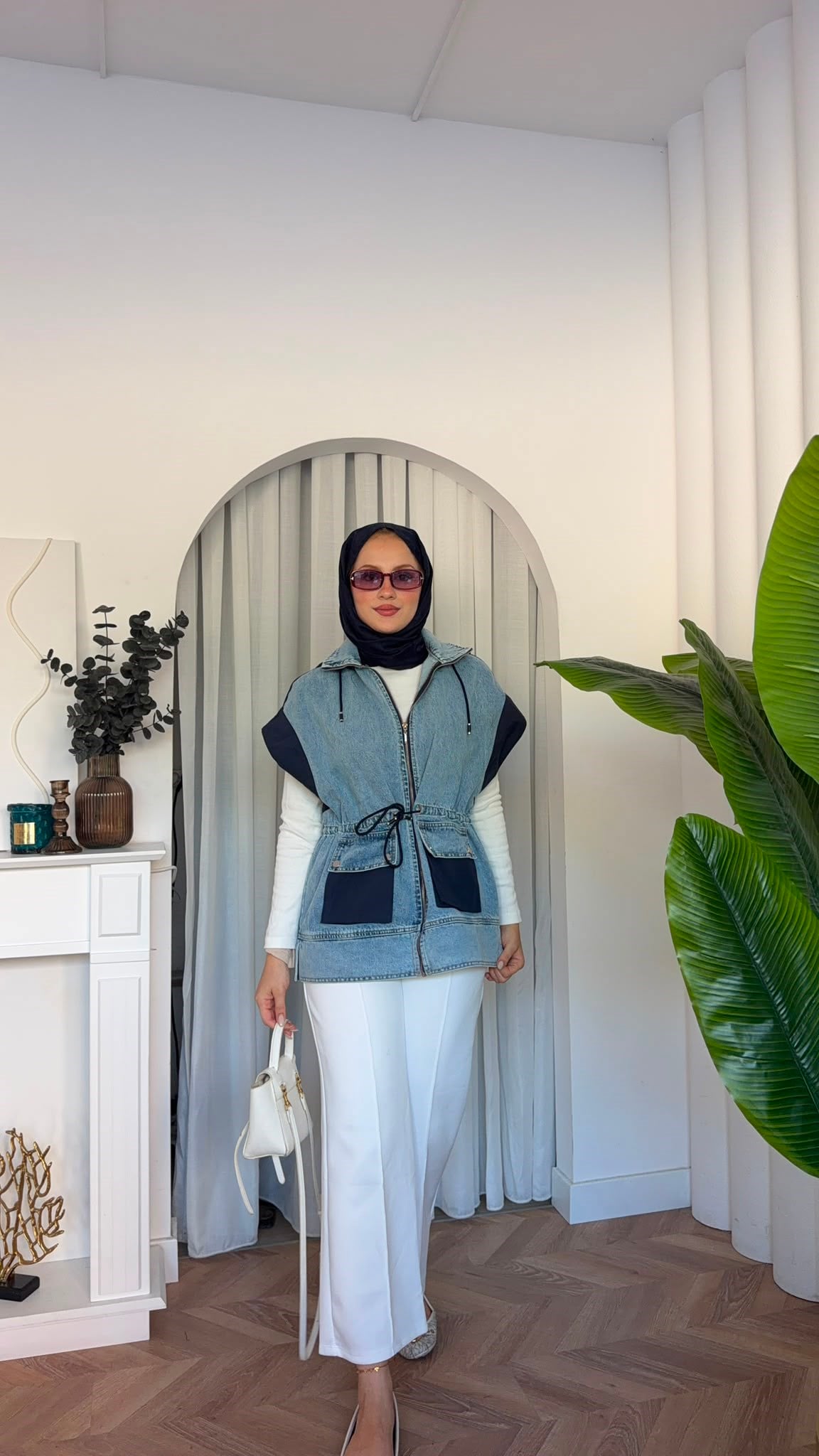 MEYSADESIGN YELEK Denim Parçalı Yelek Koyu Mavi