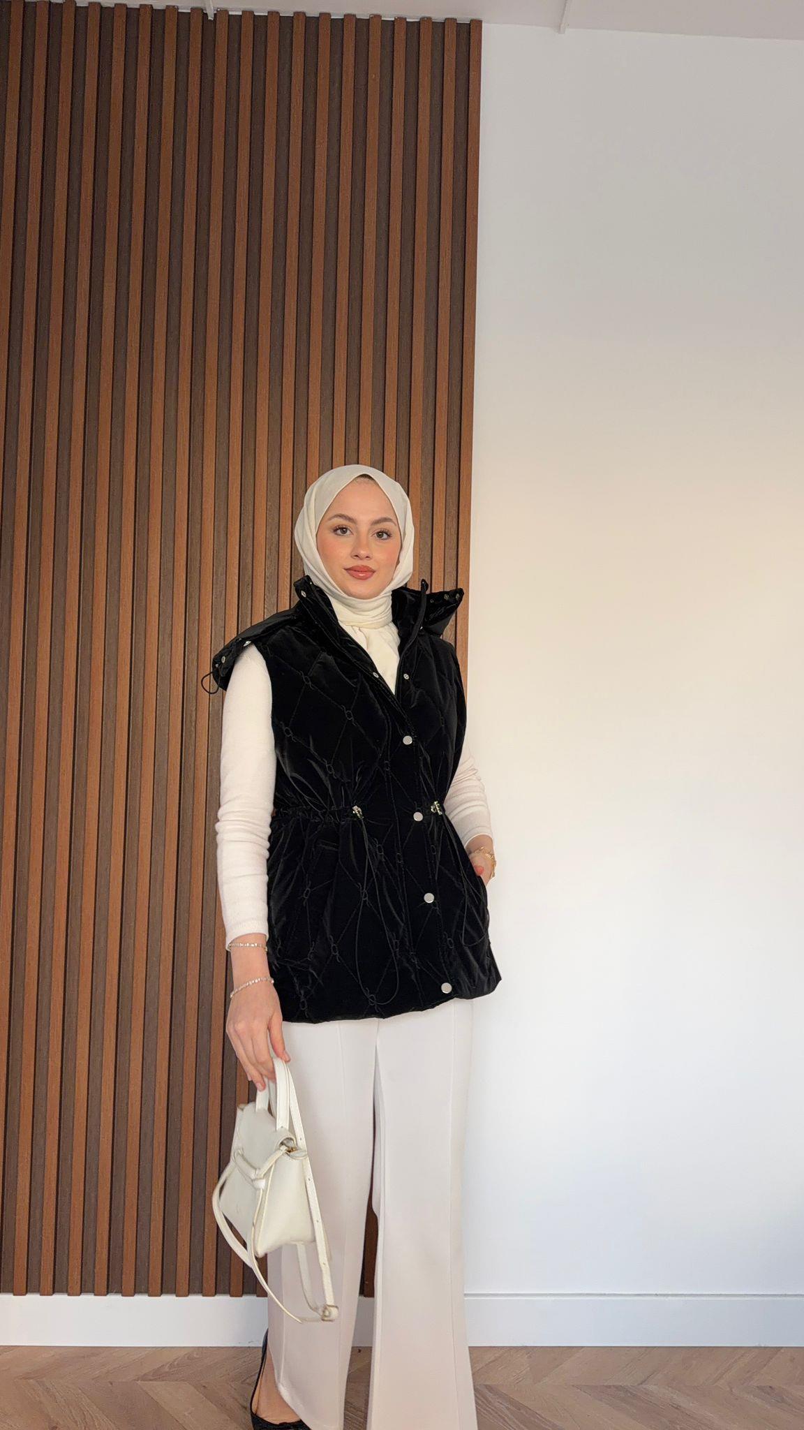 MEYSADESIGN YELEK Muadil Büzgülü Şişme Yelek Siyah