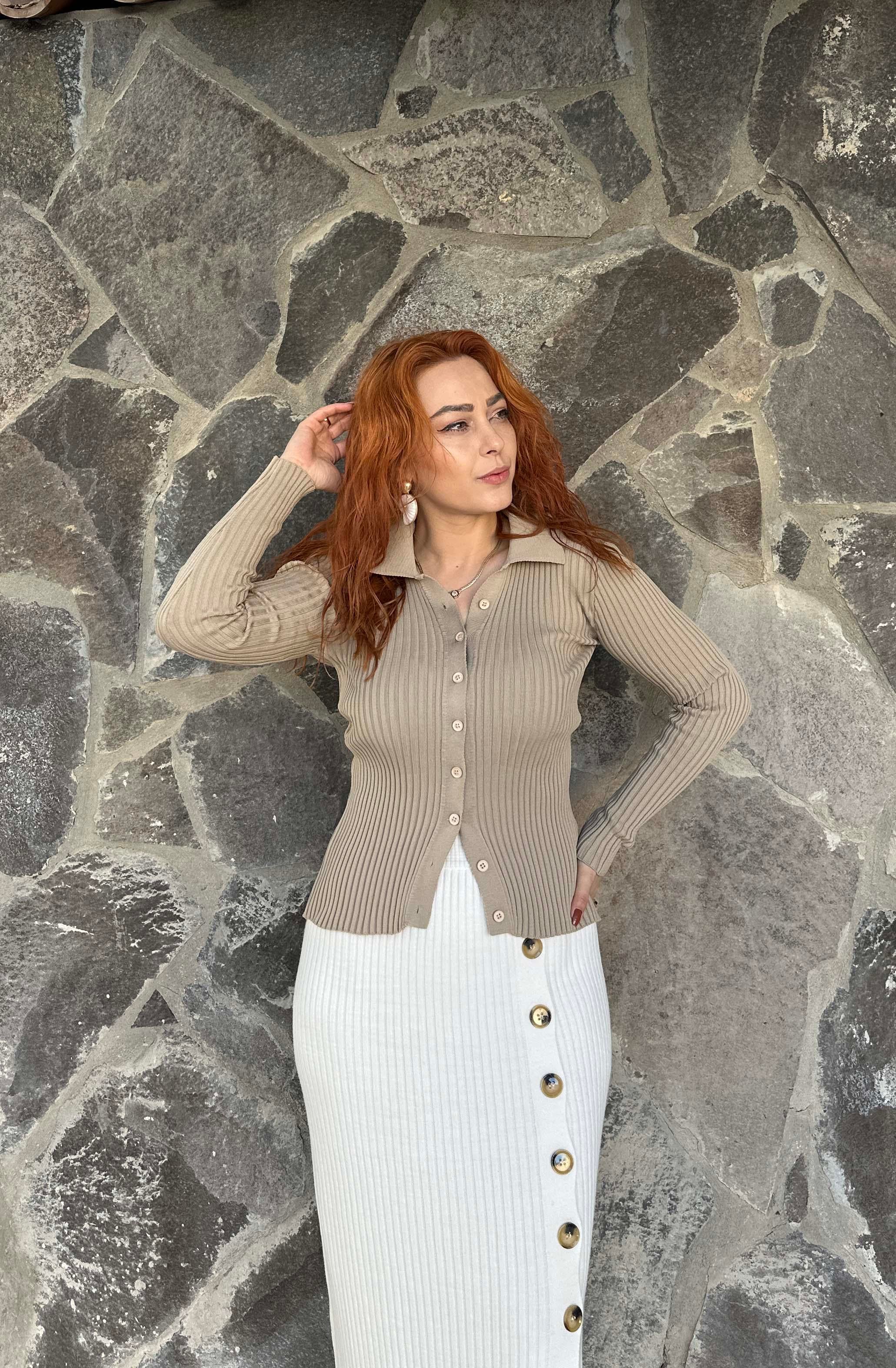 Balıkçı Yaka Fitilli Triko Gri