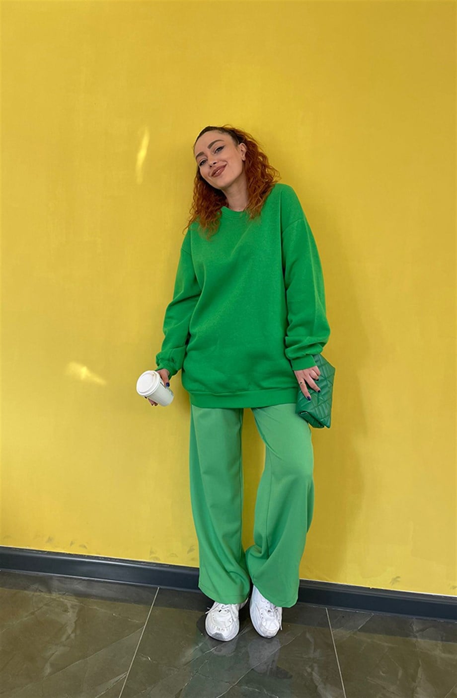  Düz Sweatshirt Benetton Yeşili