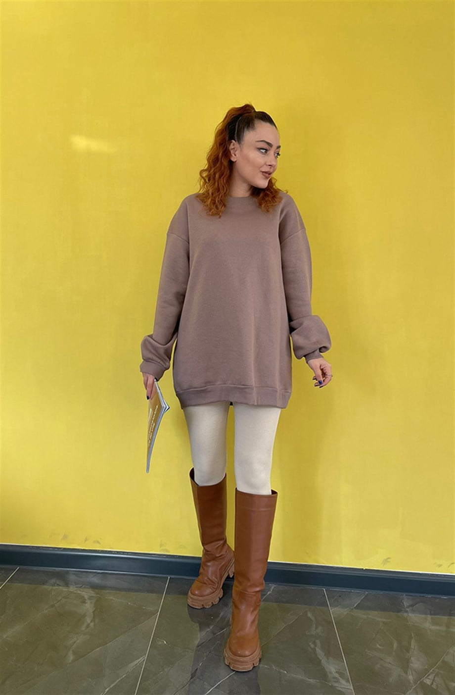 Düz Sweatshirt Camel
