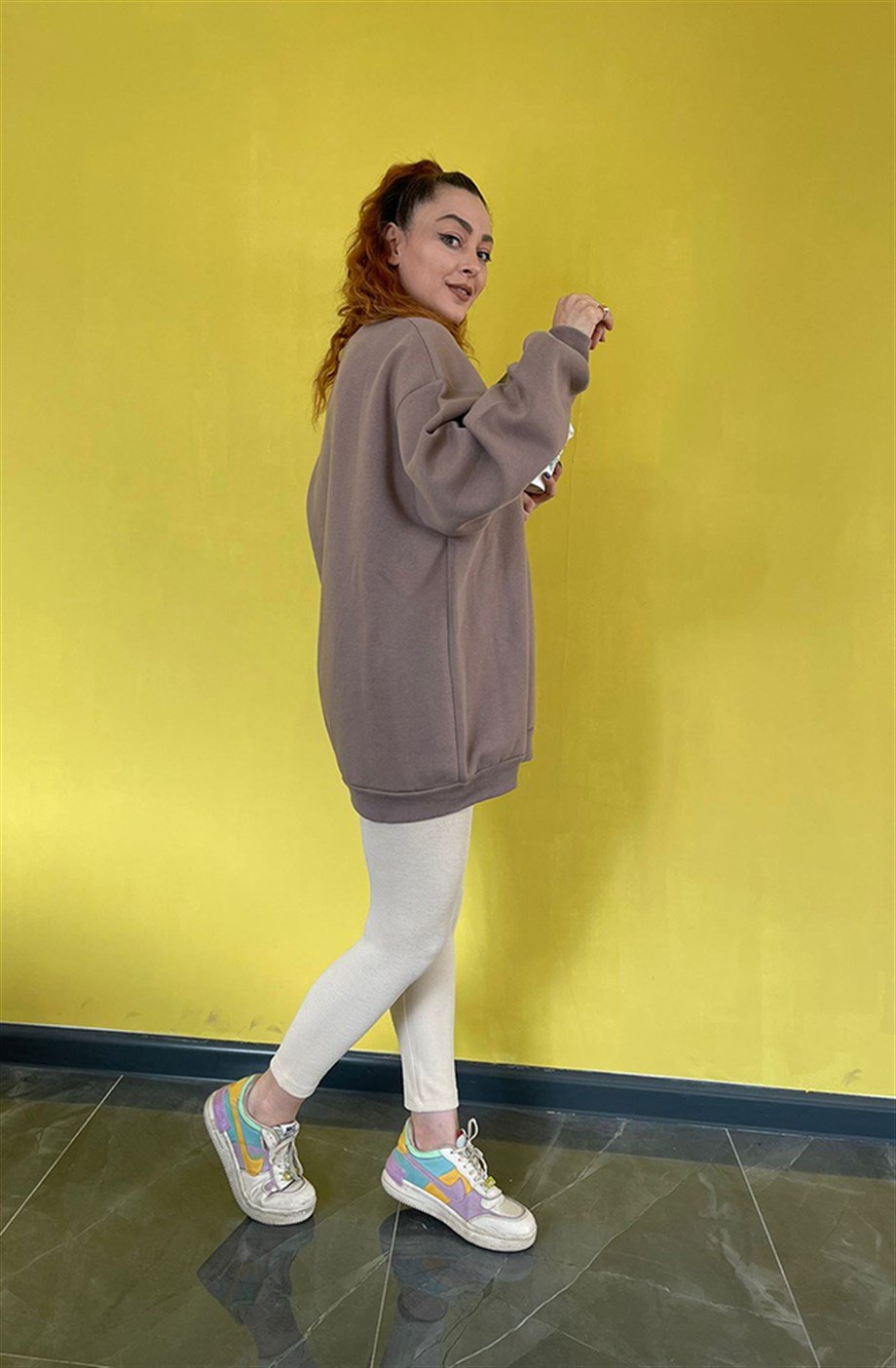 Düz Sweatshirt Camel