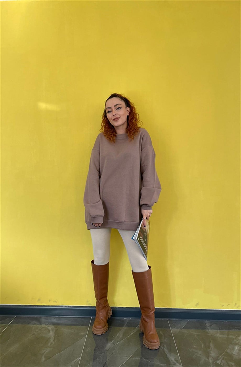 Düz Sweatshirt Camel
