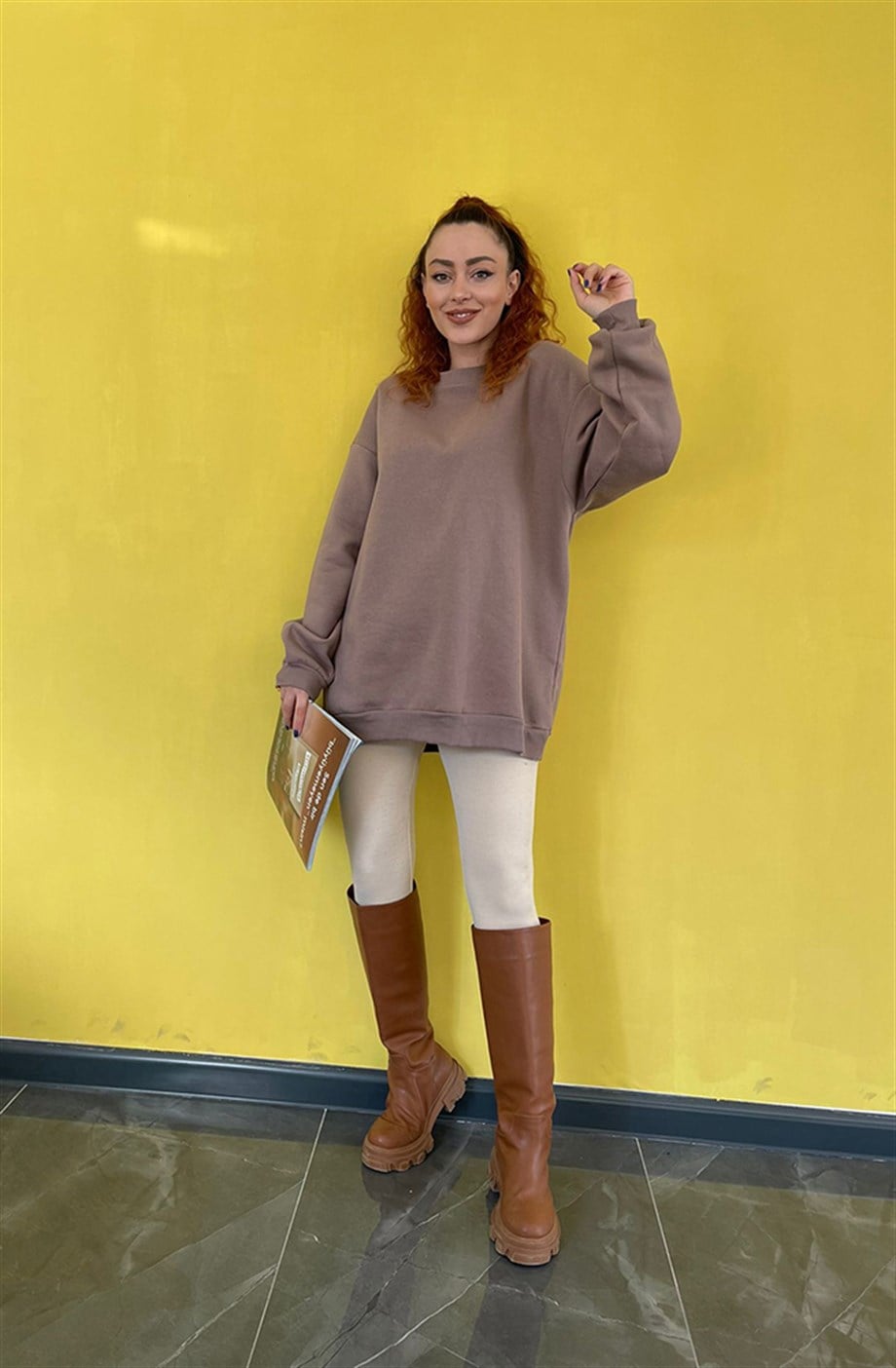 Düz Sweatshirt Camel