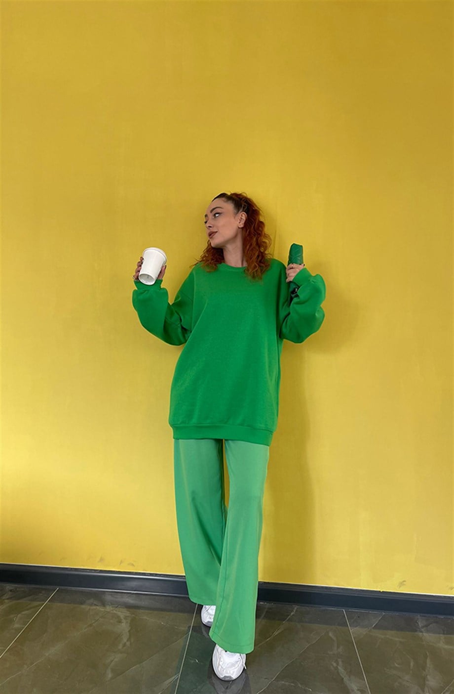  Düz Sweatshirt Benetton Yeşili