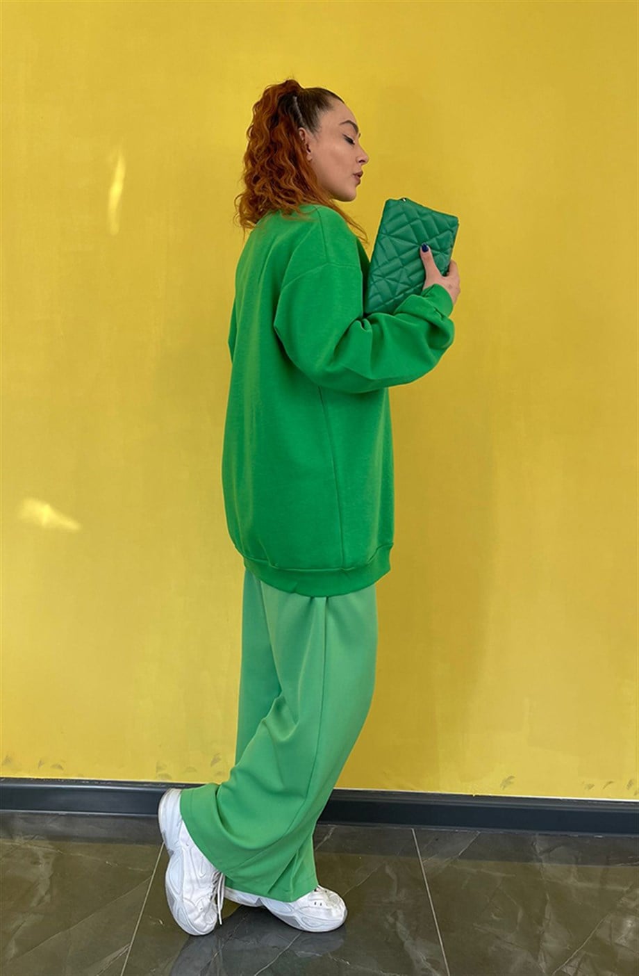  Düz Sweatshirt Benetton Yeşili
