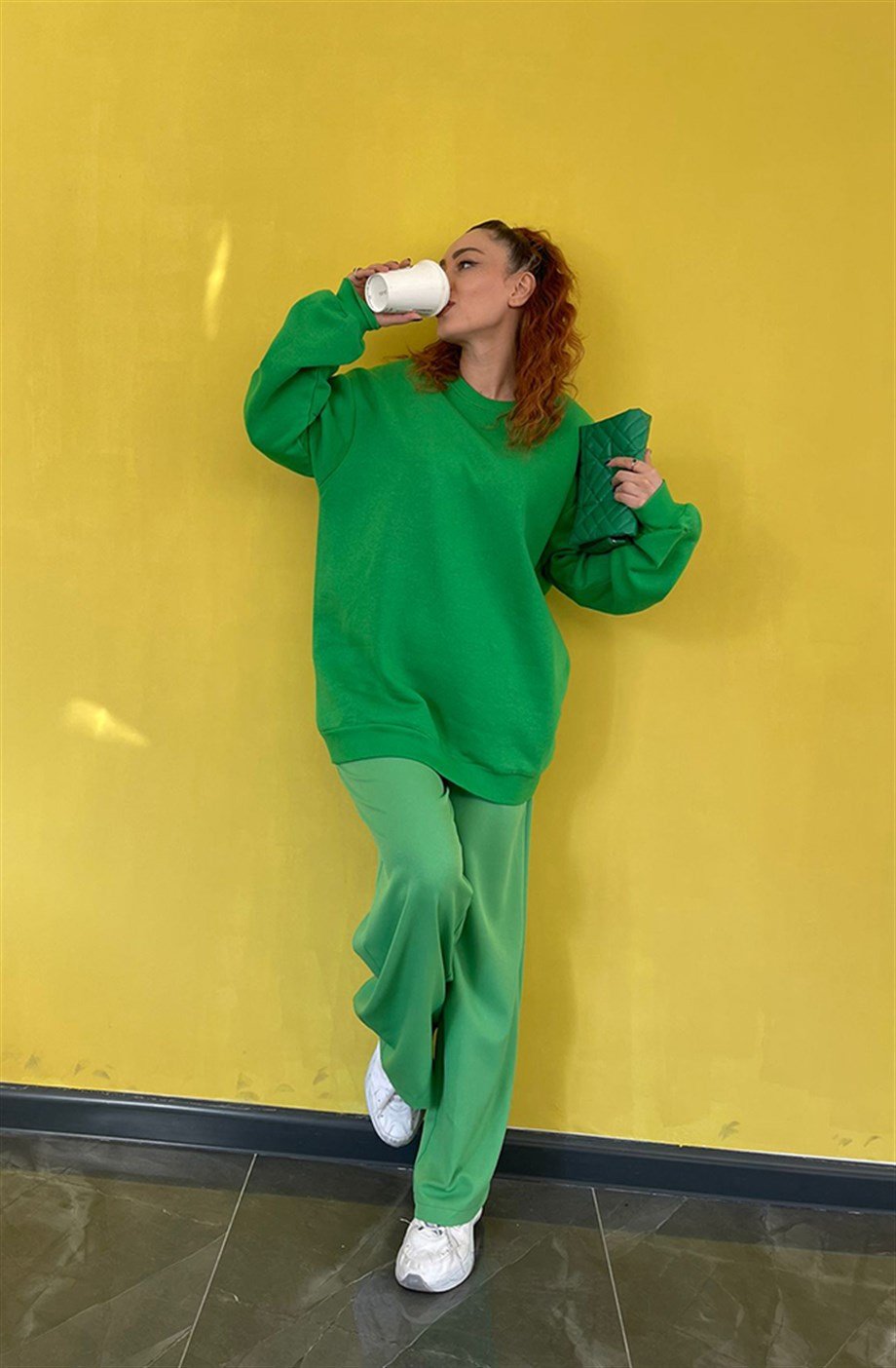  Düz Sweatshirt Benetton Yeşili