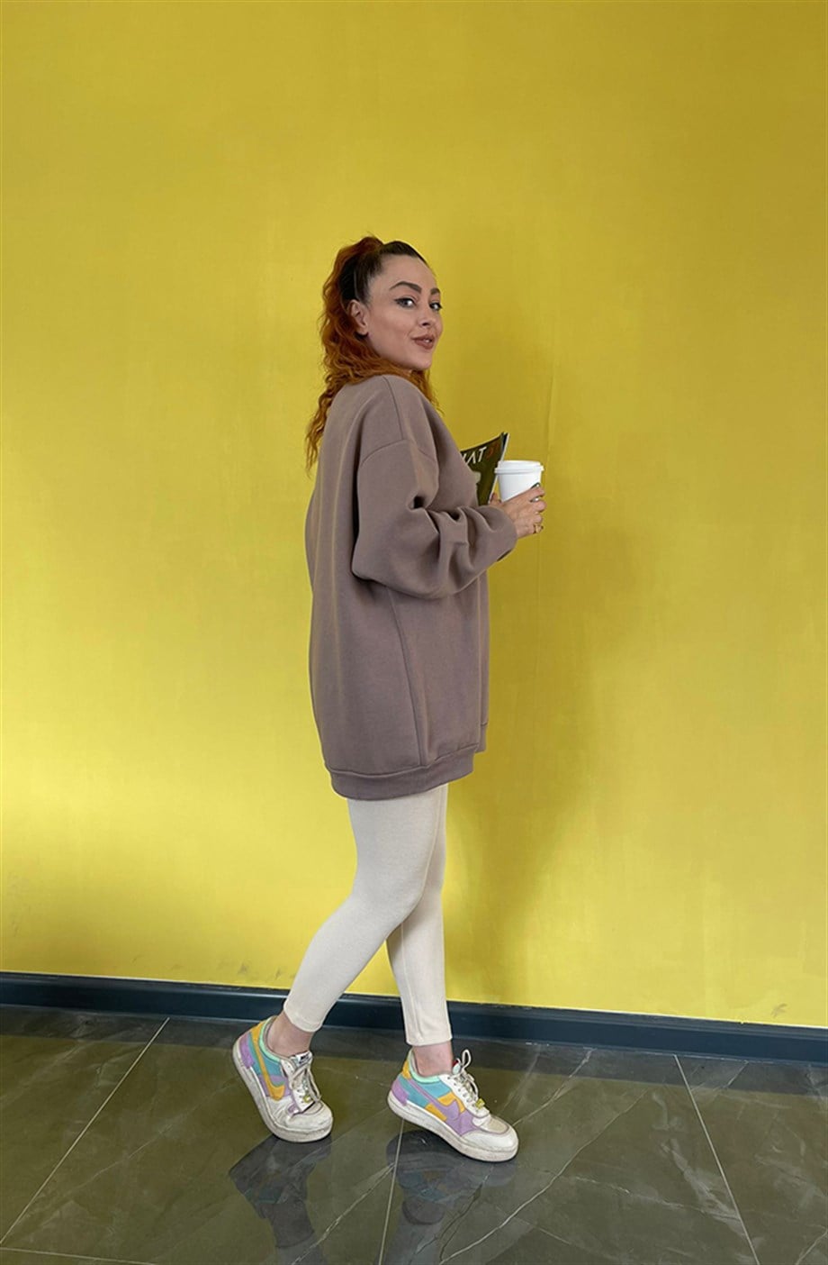 Düz Sweatshirt Camel