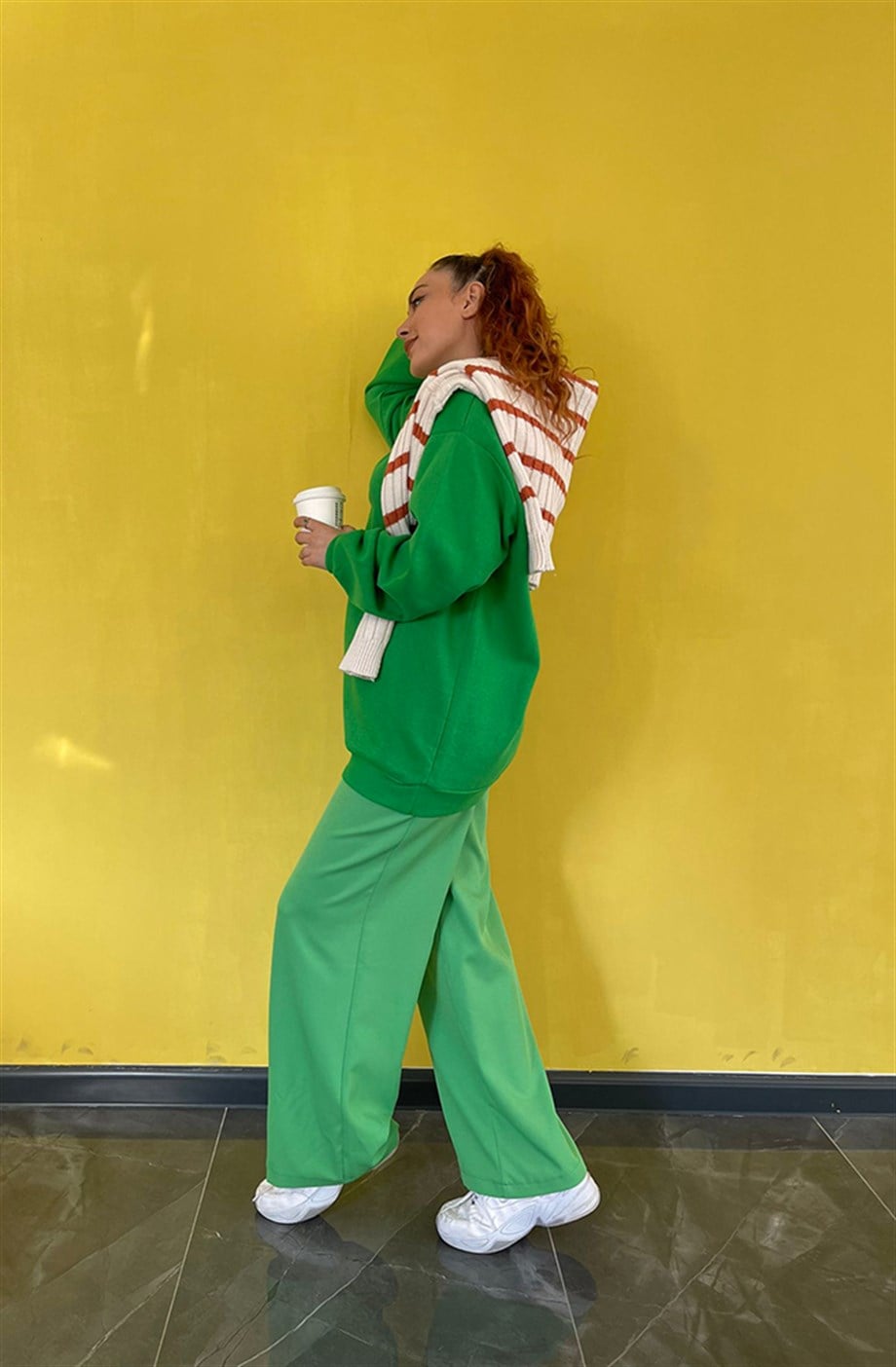  Düz Sweatshirt Benetton Yeşili